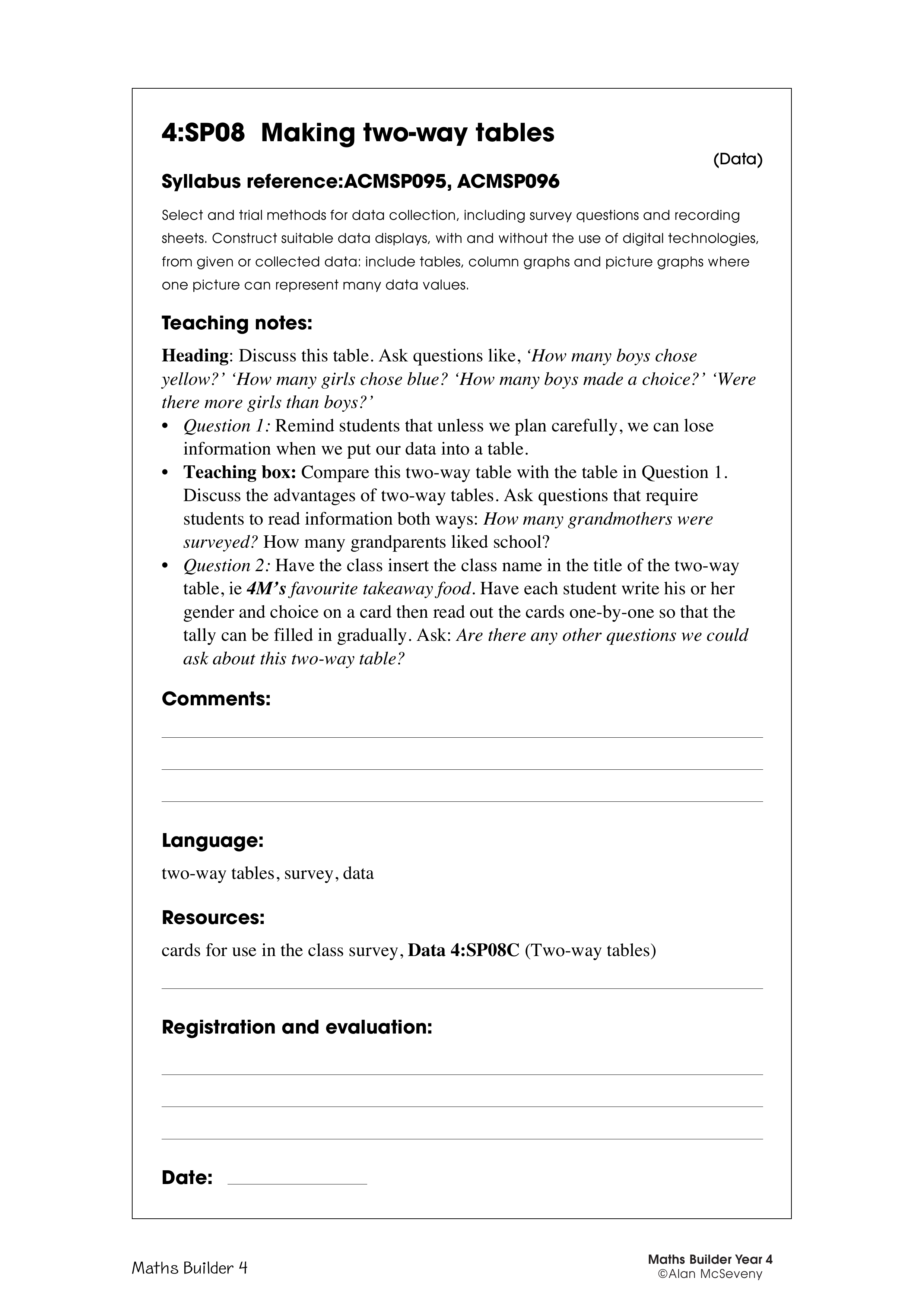 Making two-way tables — worksheet preview