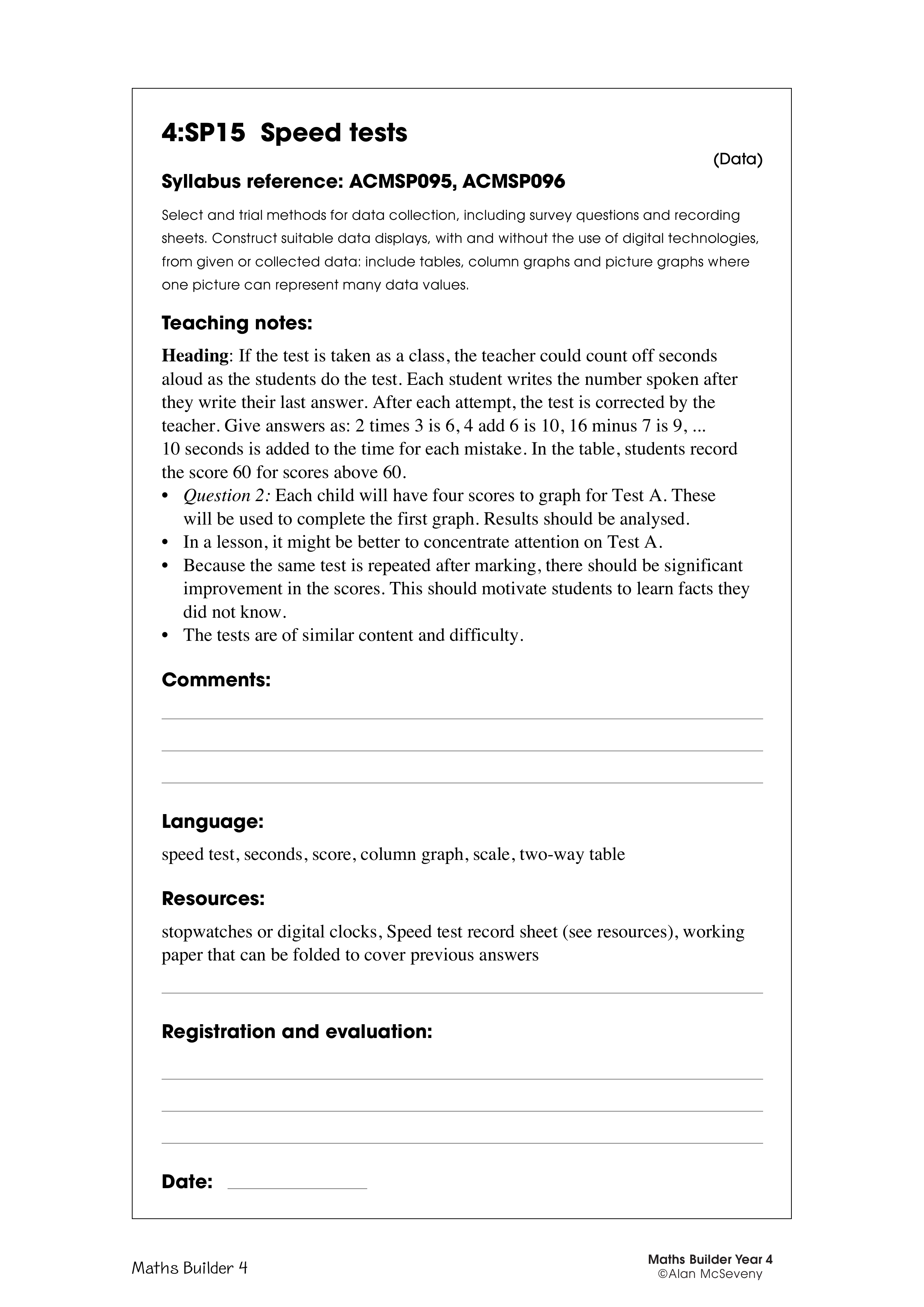 Speed tests — worksheet preview