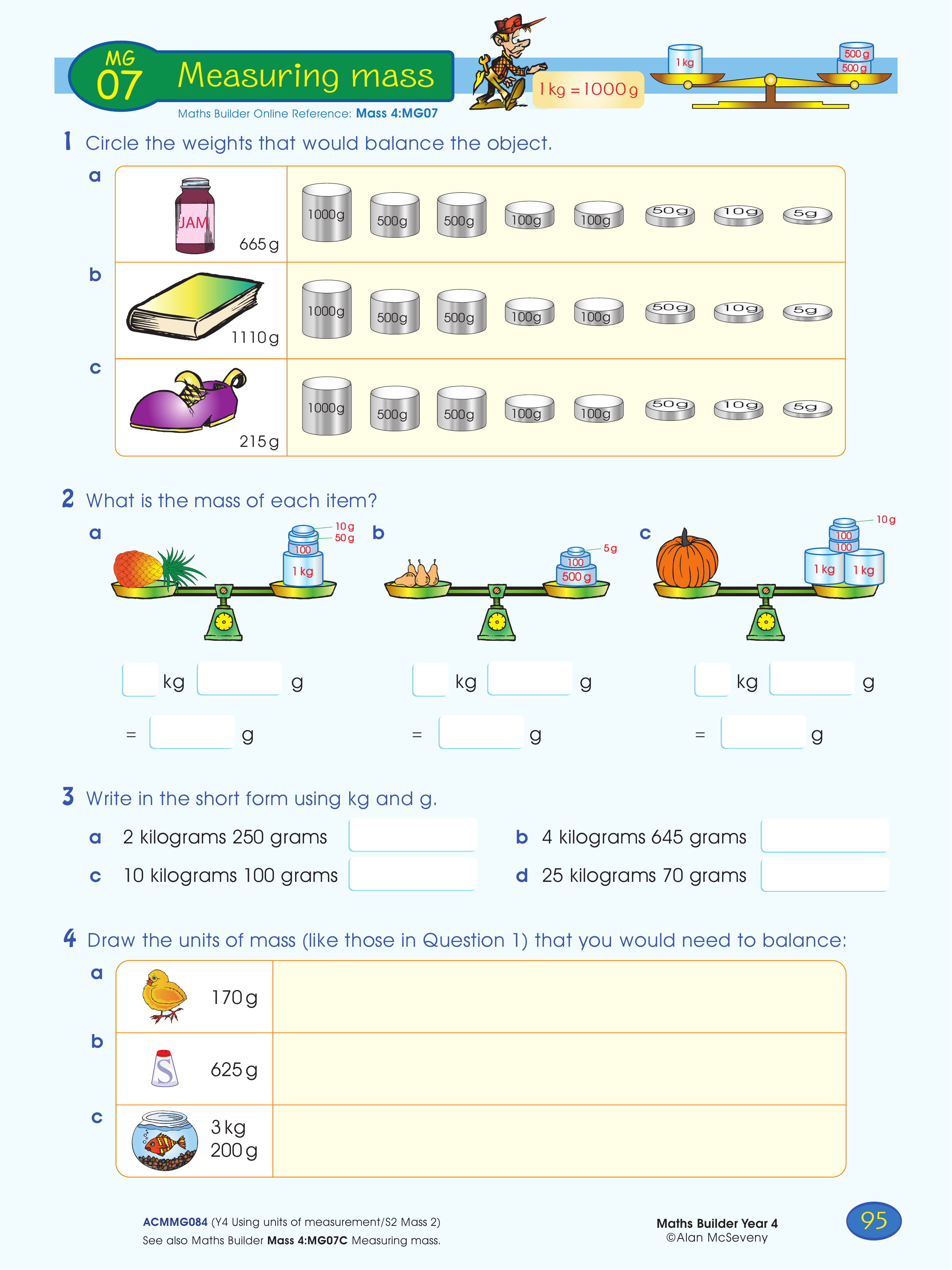 Measuring mass — worksheet preview