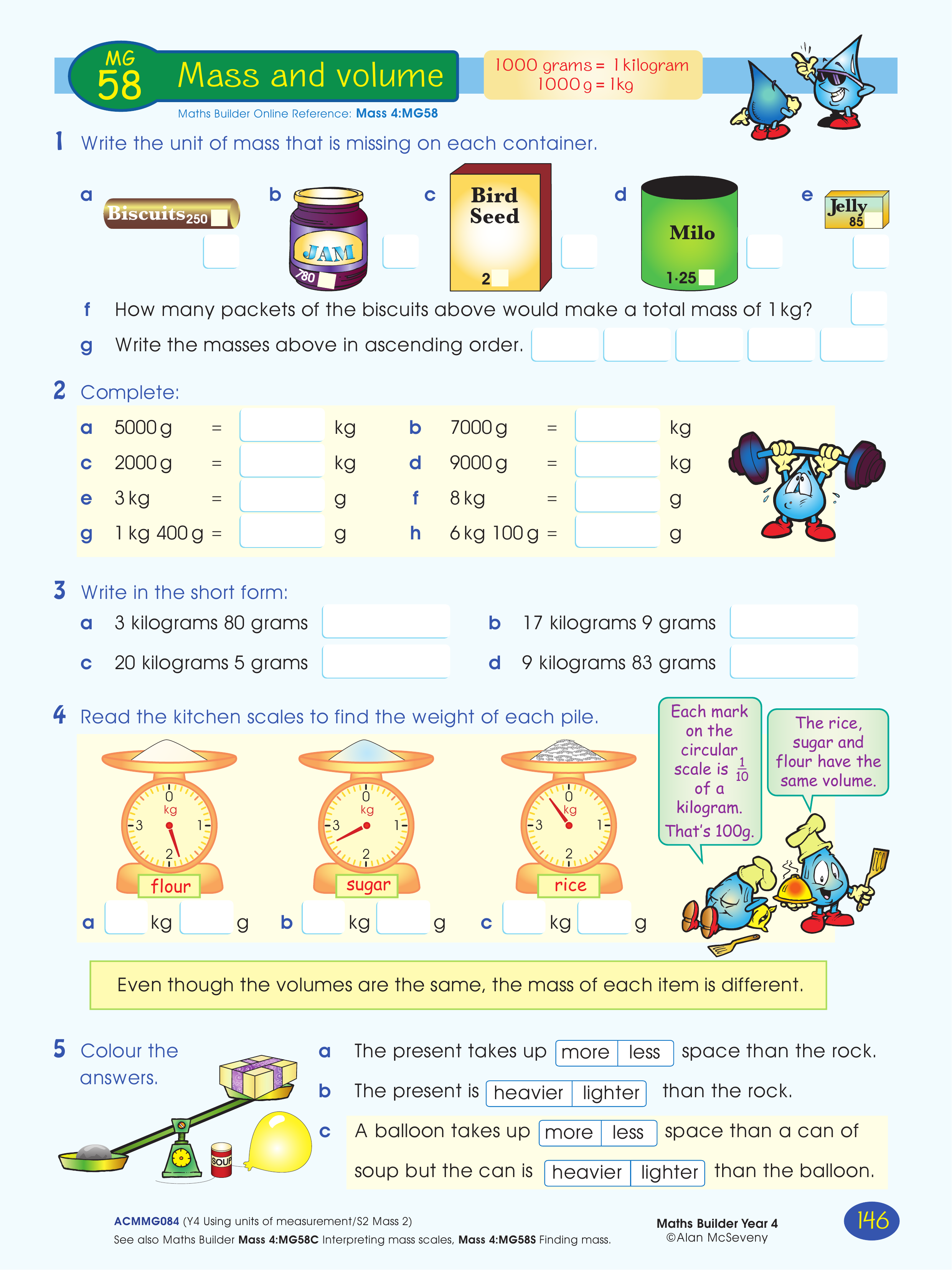 Mass and volume — worksheet preview