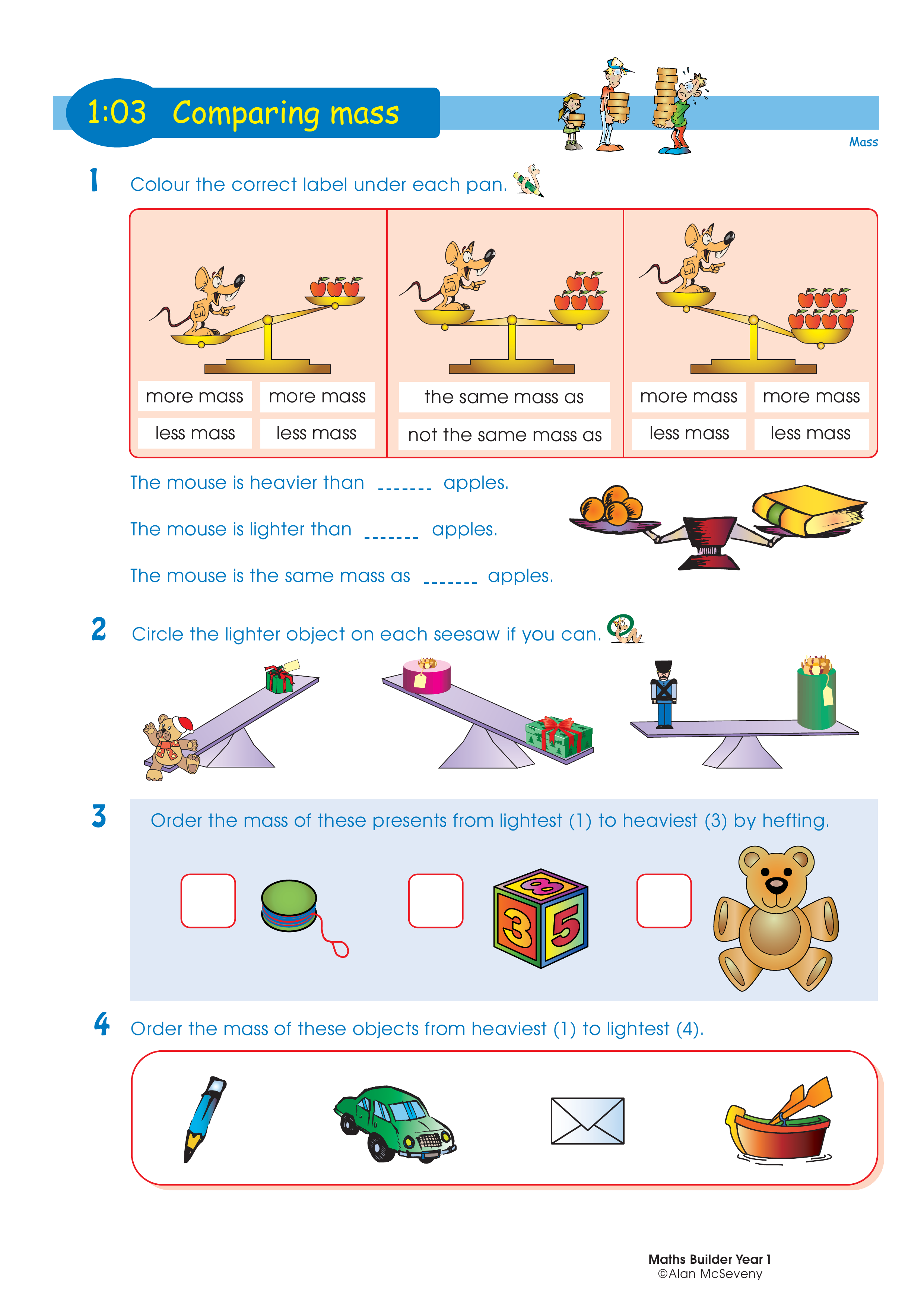 Comparing mass — worksheet preview