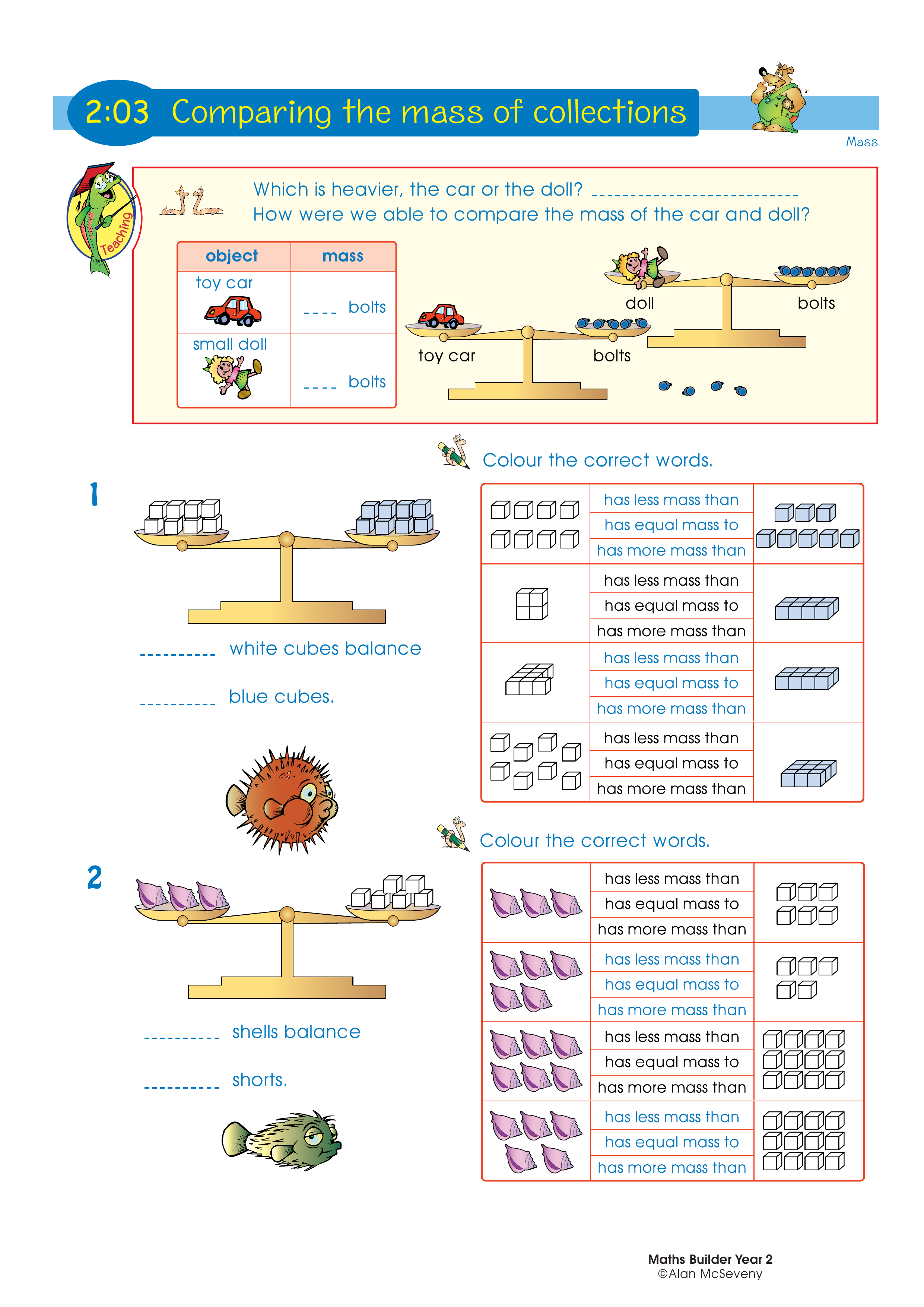 Comparing the mass of collections — worksheet preview