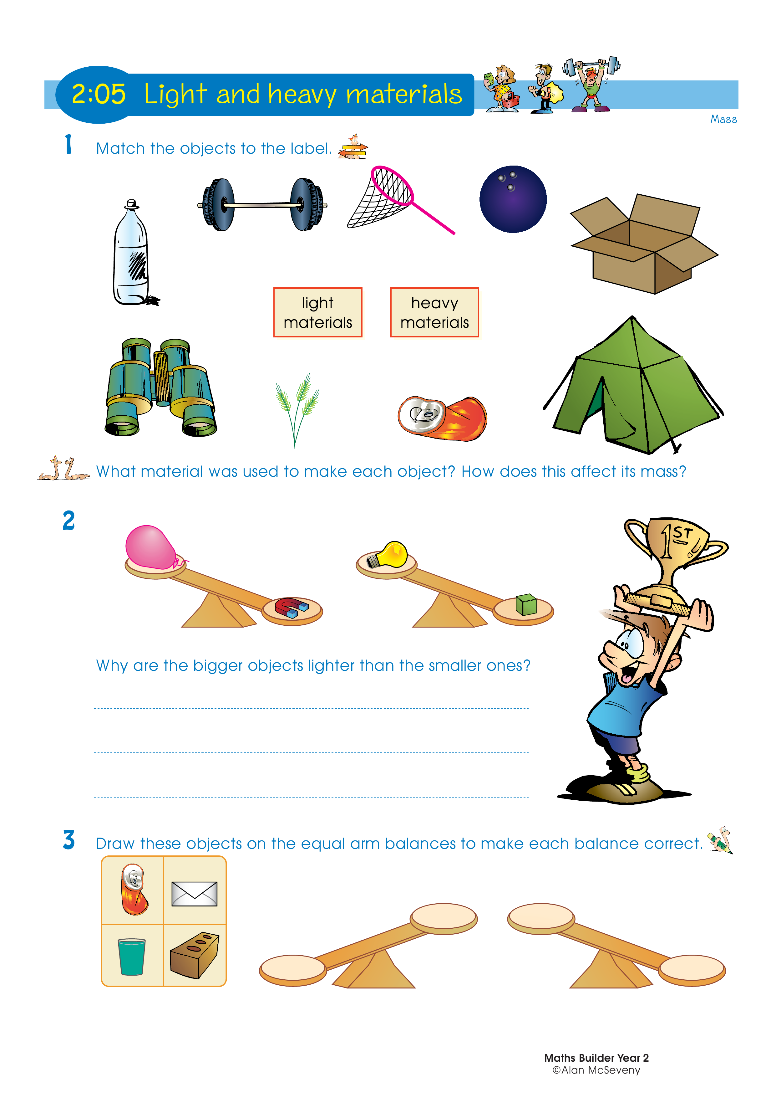 Light and heavy materials — worksheet preview