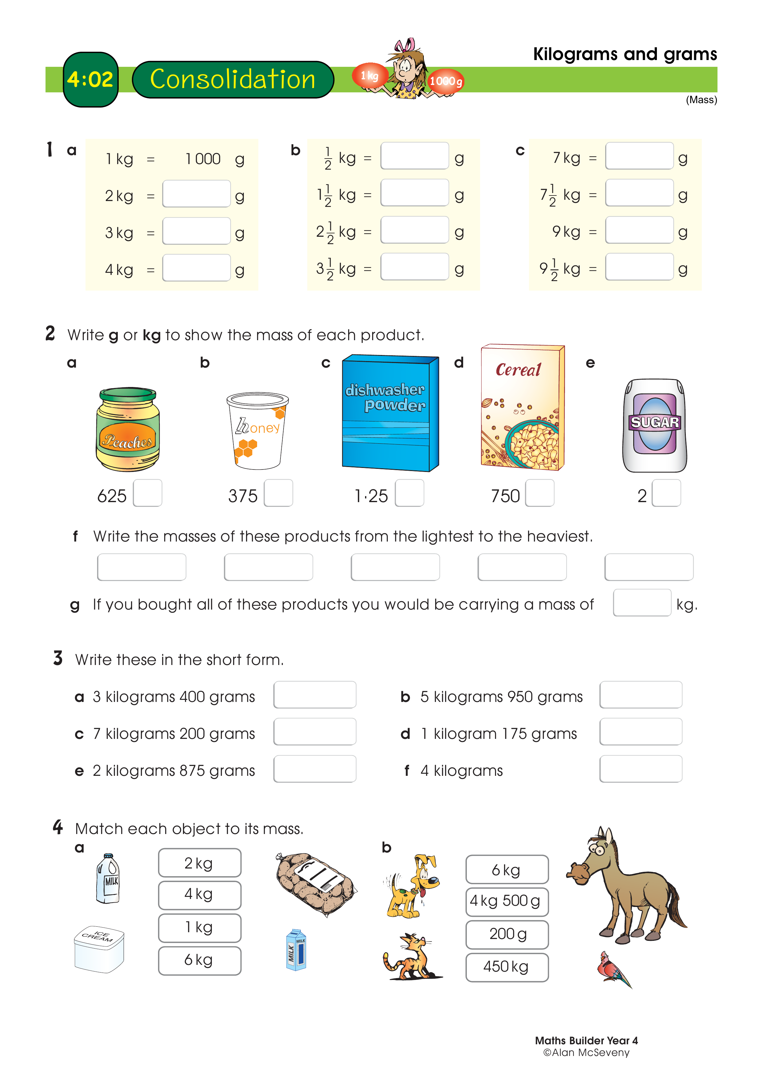 Kilograms and grams — worksheet preview
