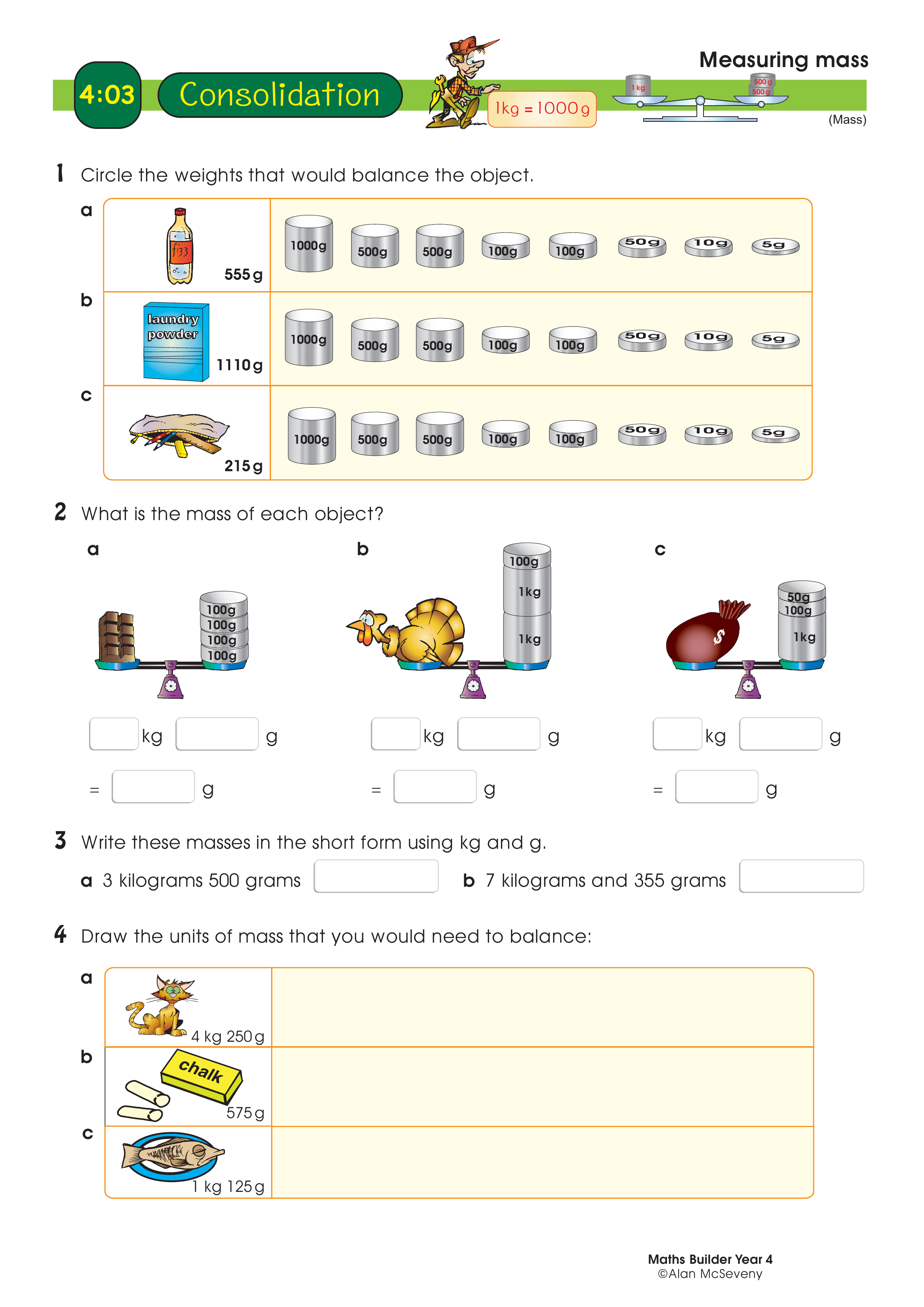 Measuring mass — worksheet preview