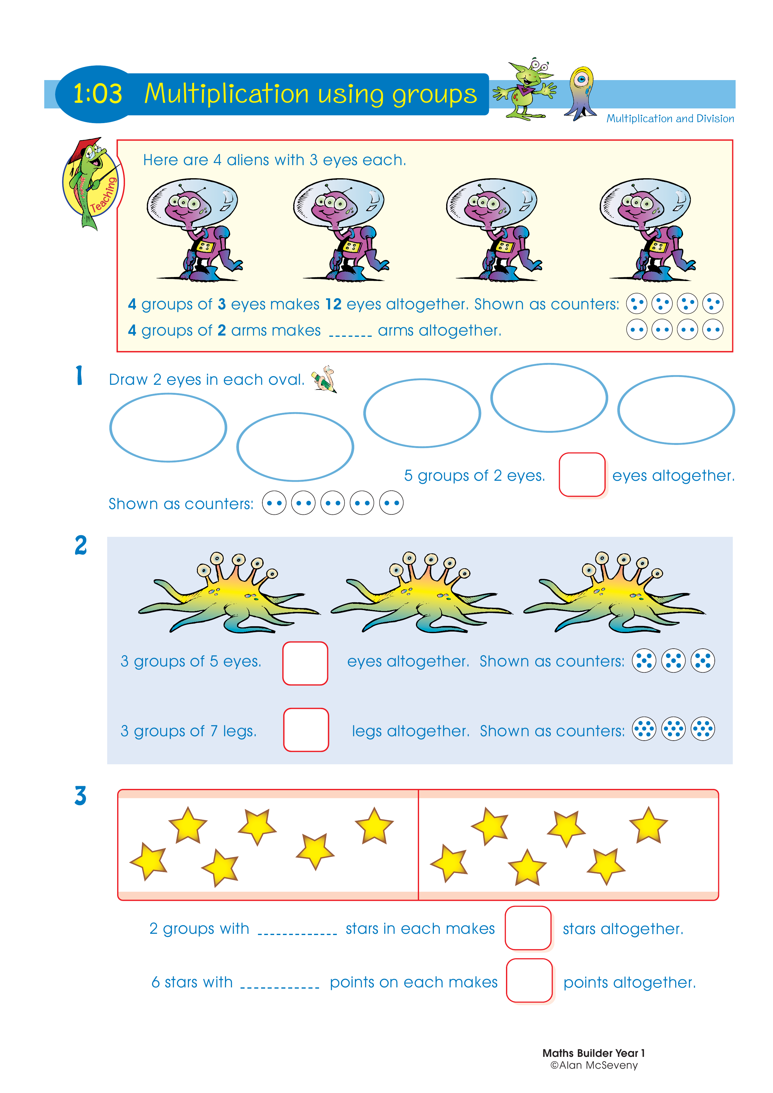 Multiplication using groups — worksheet preview