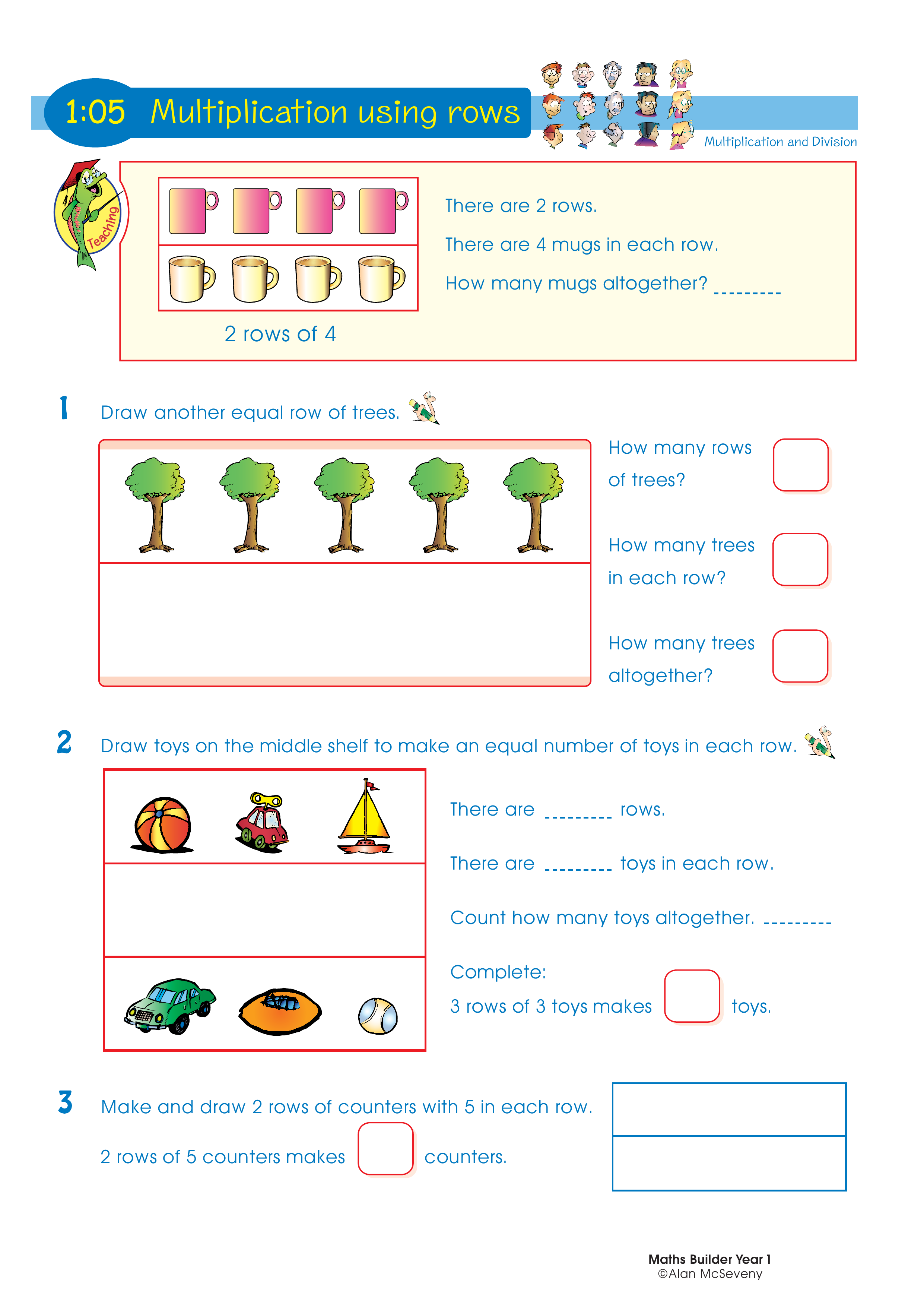 Multiplication using rows — worksheet preview