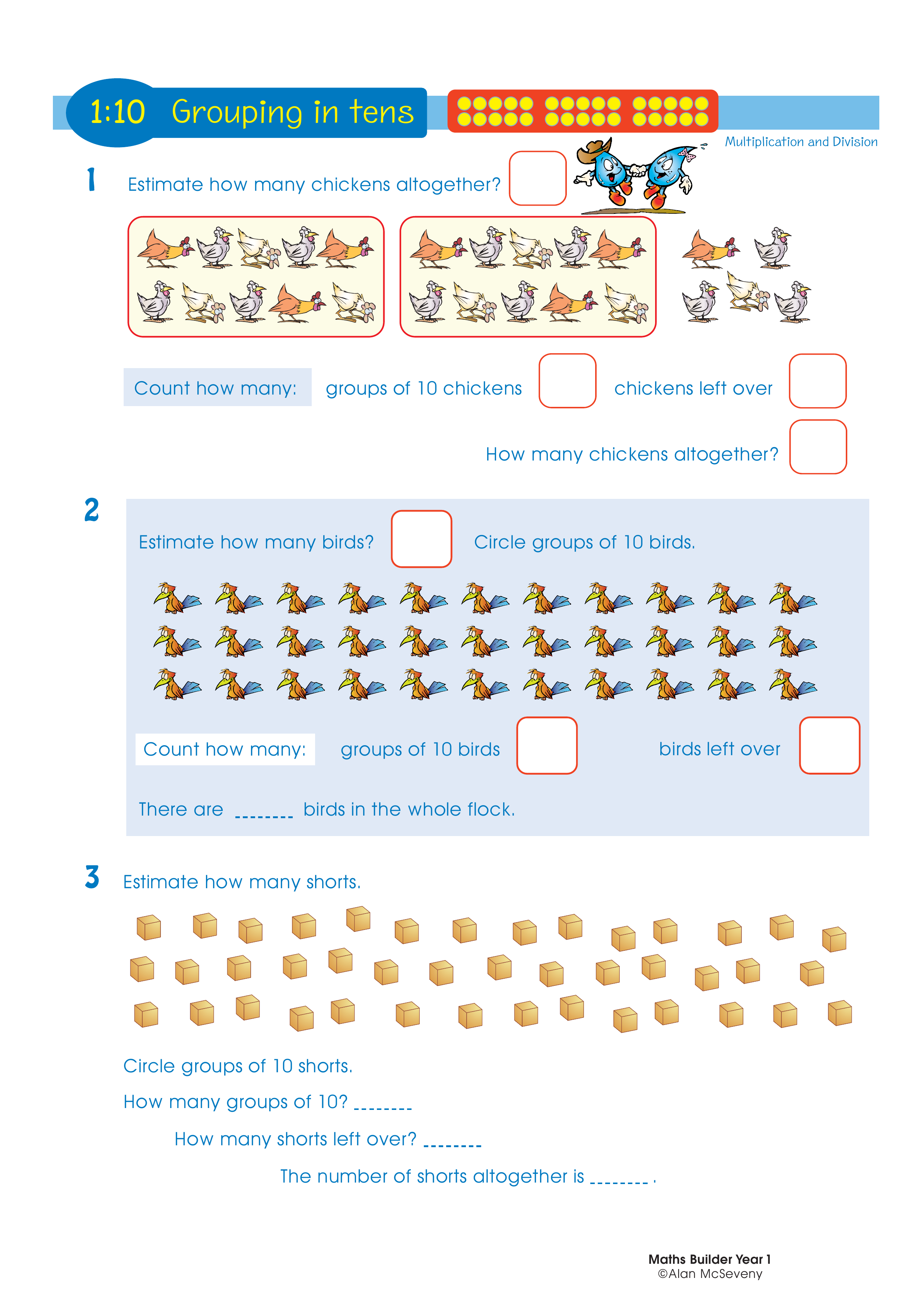 Grouping in tens — worksheet preview