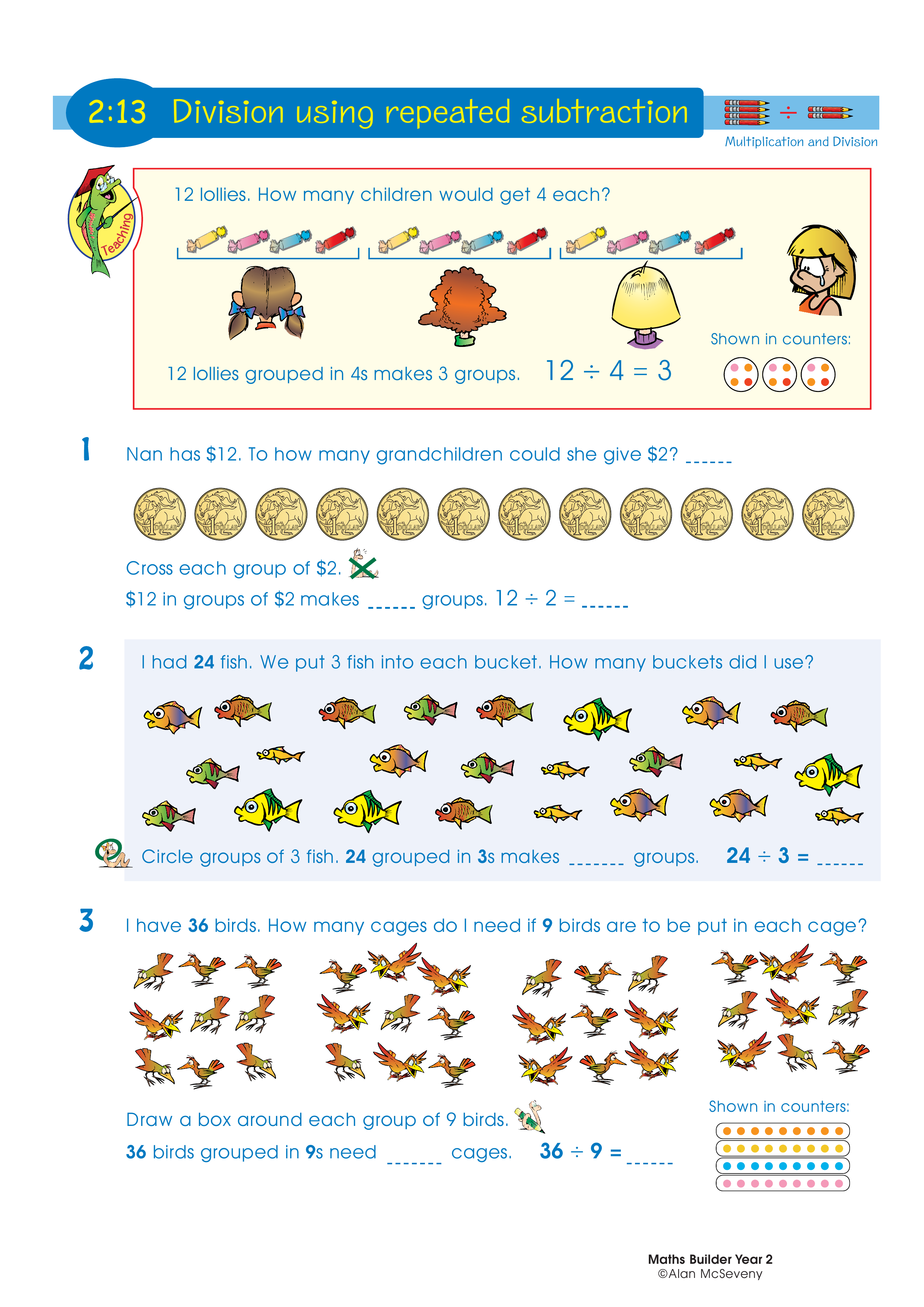 Division using repeated subtraction — worksheet preview