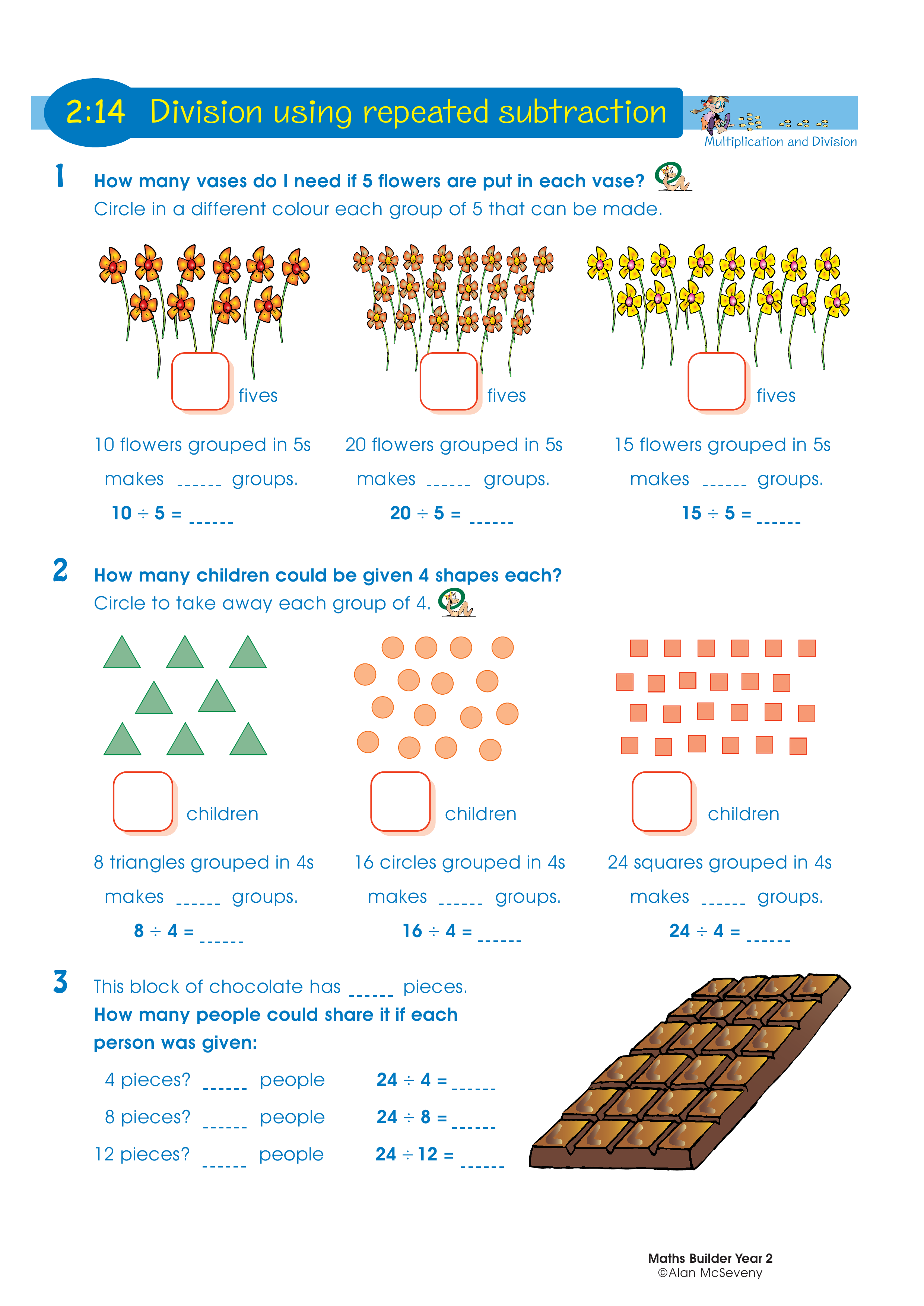 Division using repeated subtraction — worksheet preview