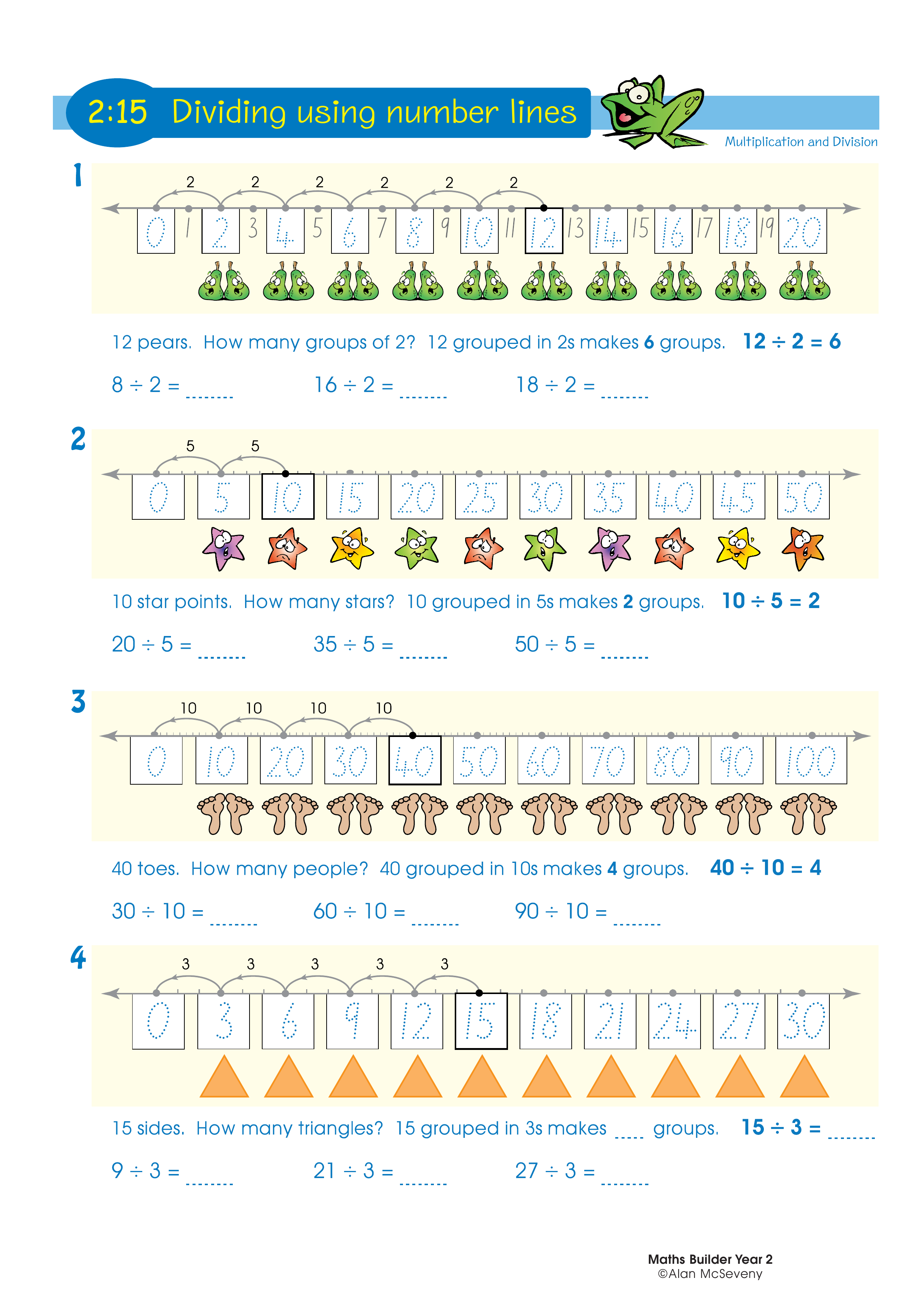 Dividing using number lines — worksheet preview