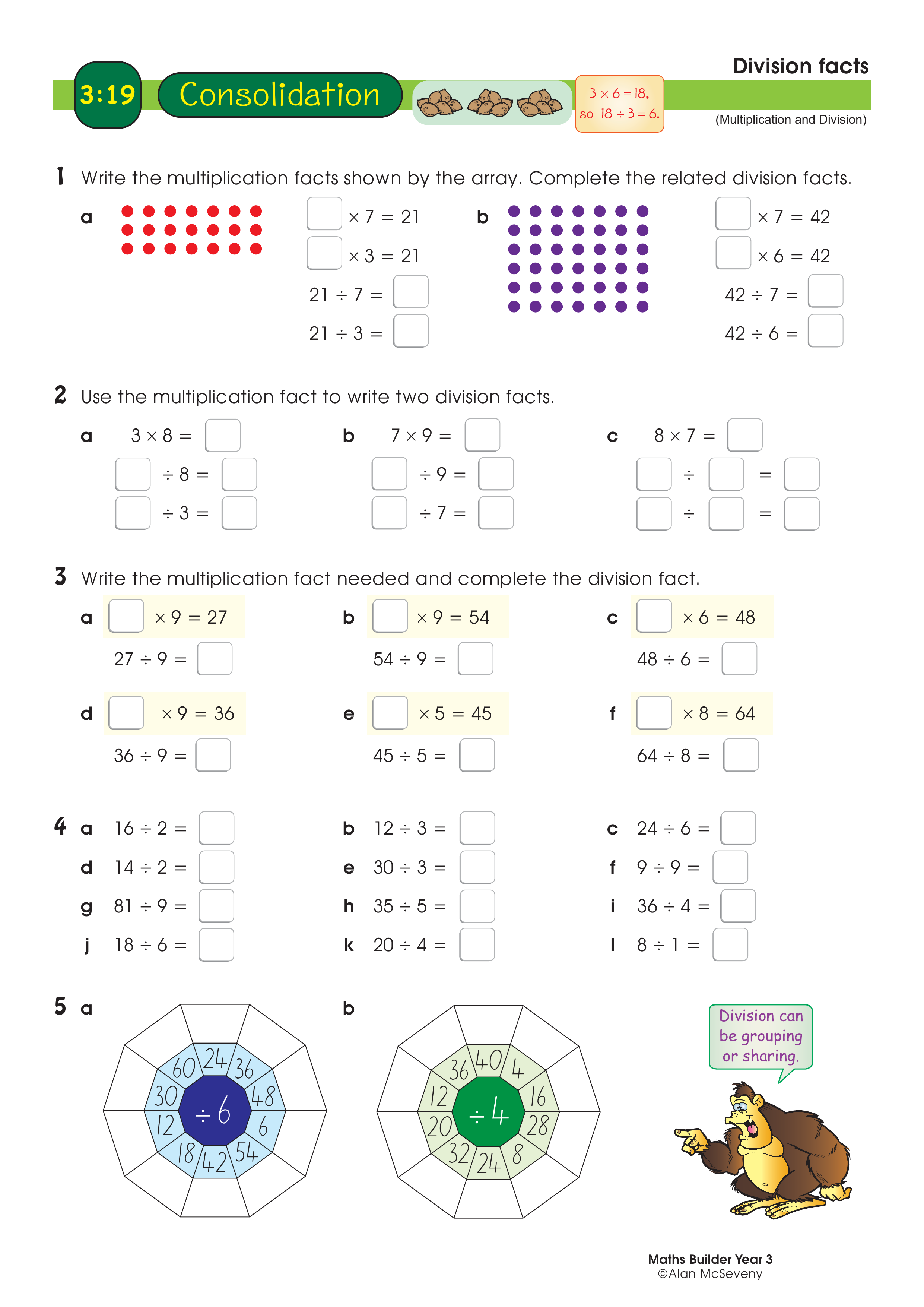 Division facts — worksheet preview