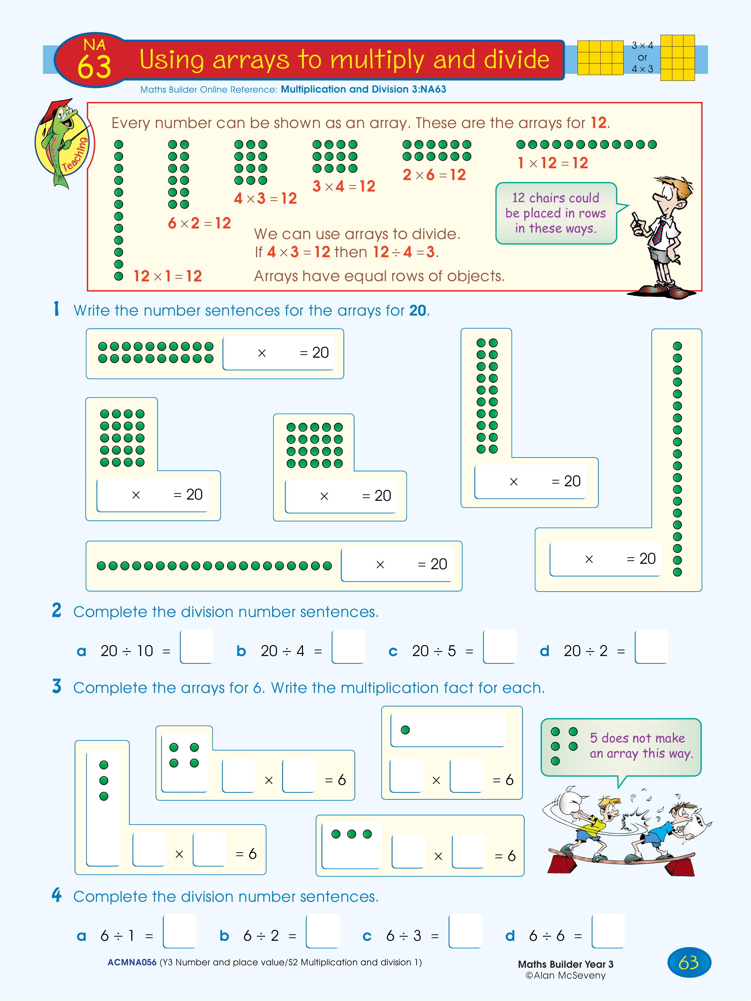 Using arrays to multiply and divide — worksheet preview