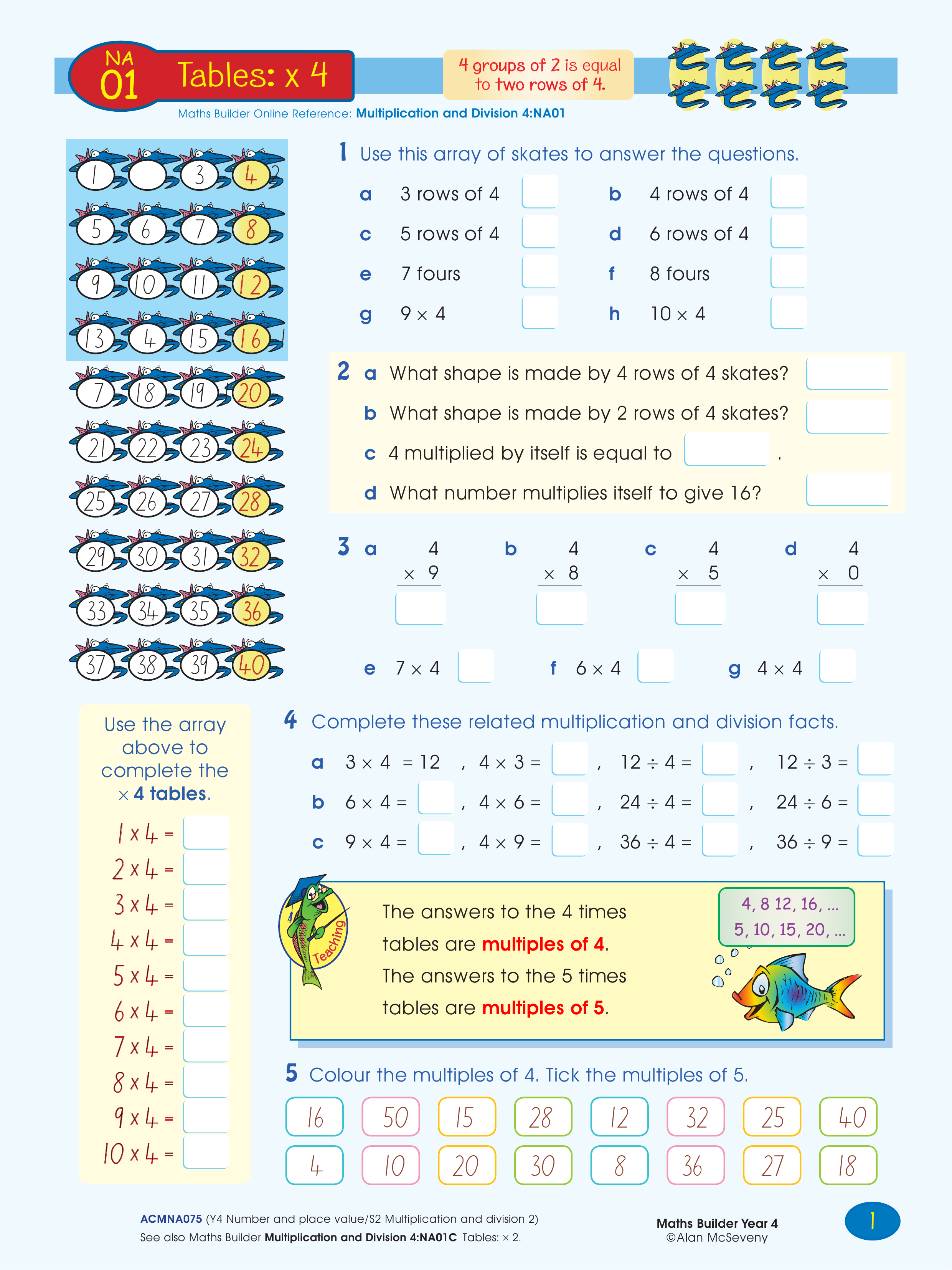 Tables: x 4 — worksheet preview