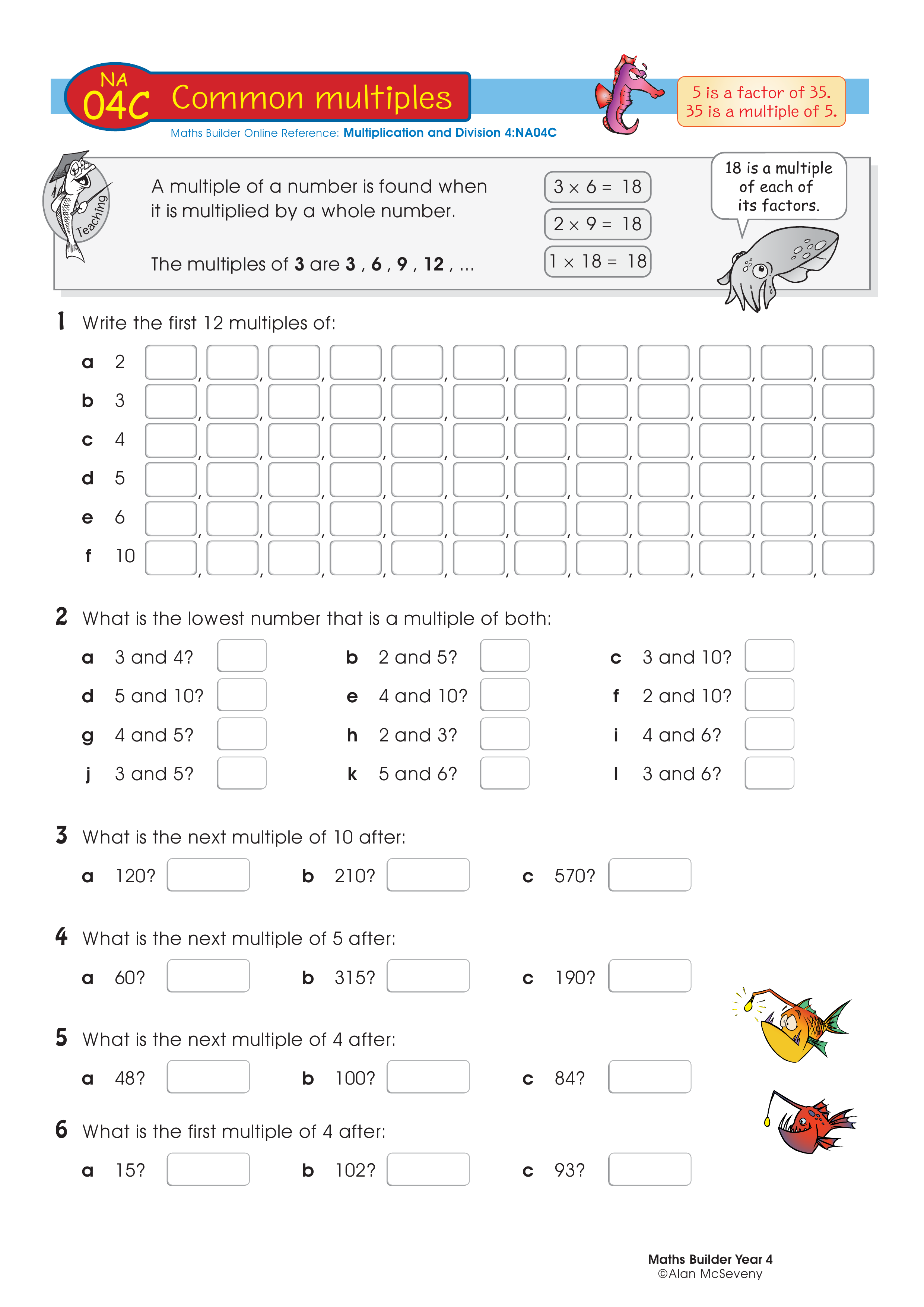 Common multiples — worksheet preview