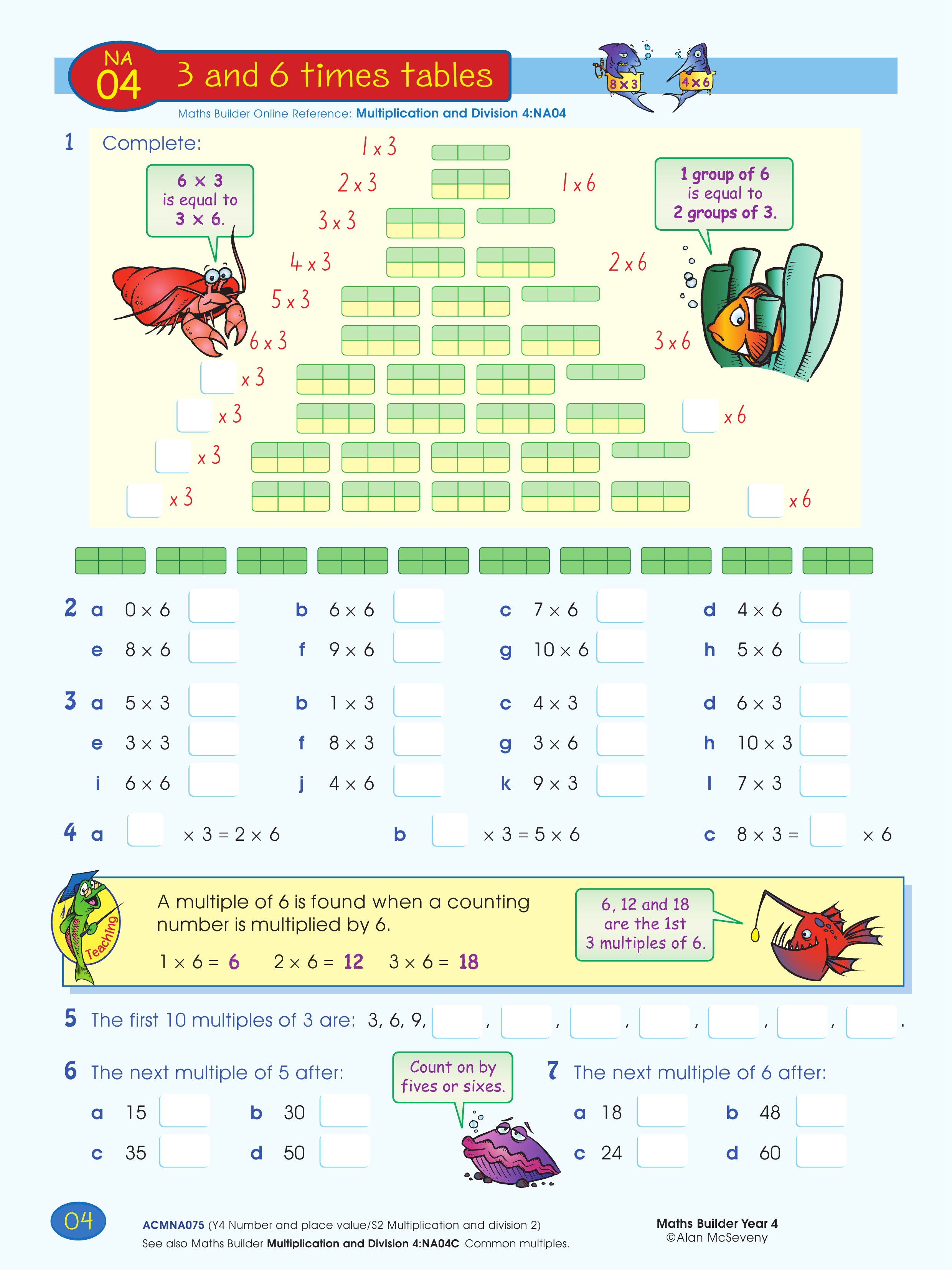 3 and 6 times tables — worksheet preview
