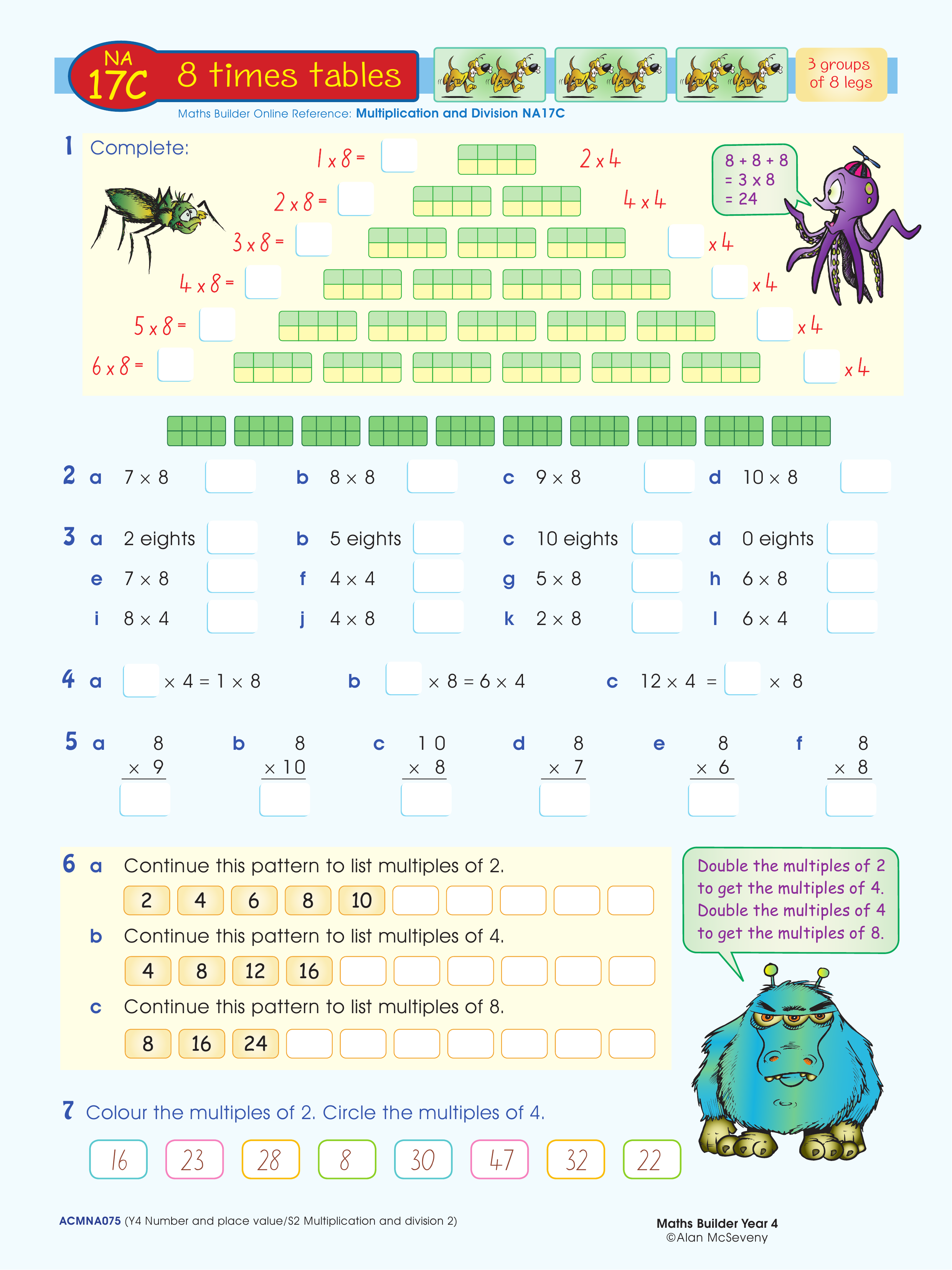 8 times tables — worksheet preview
