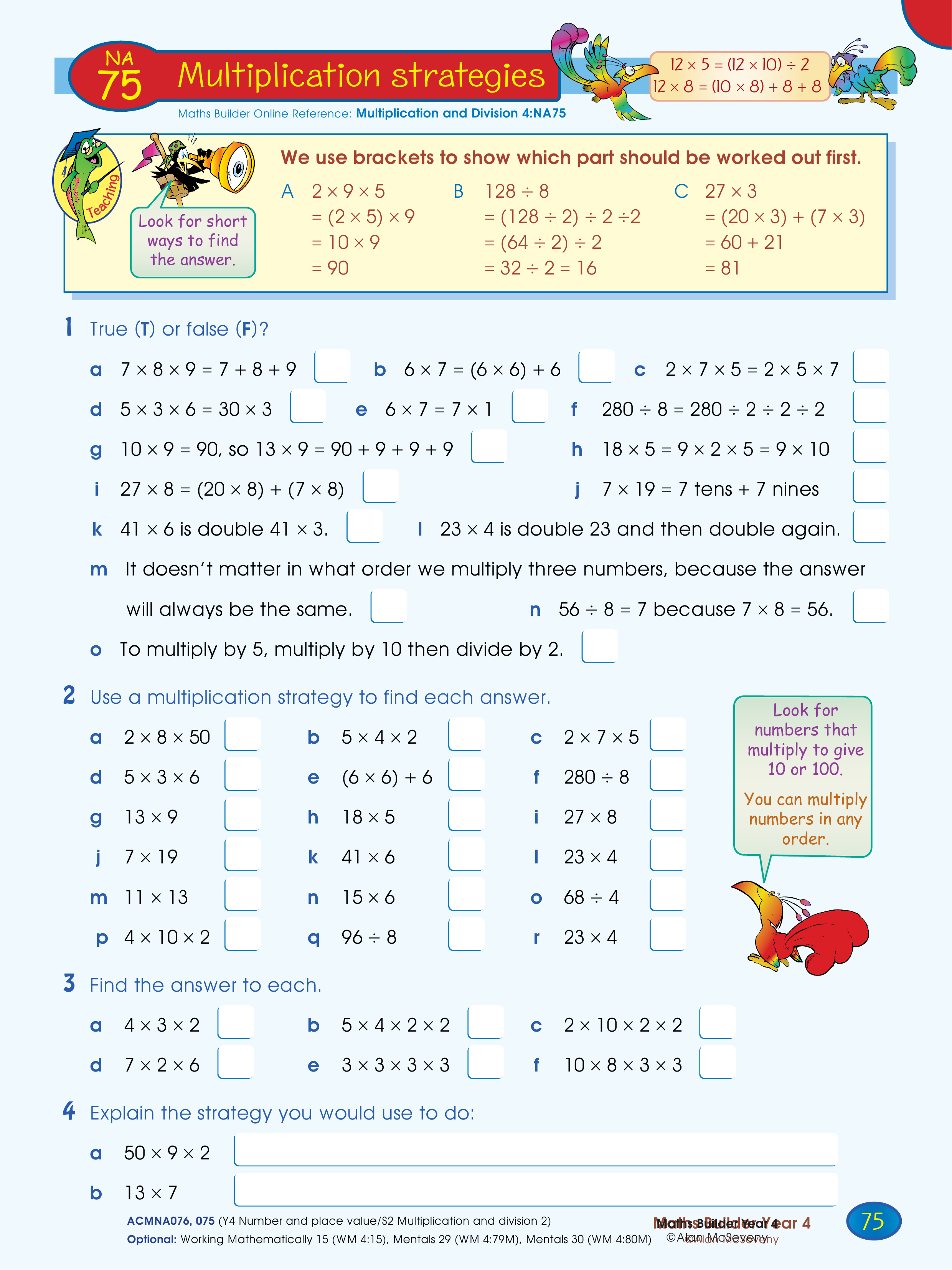 Multiplication strategies — worksheet preview
