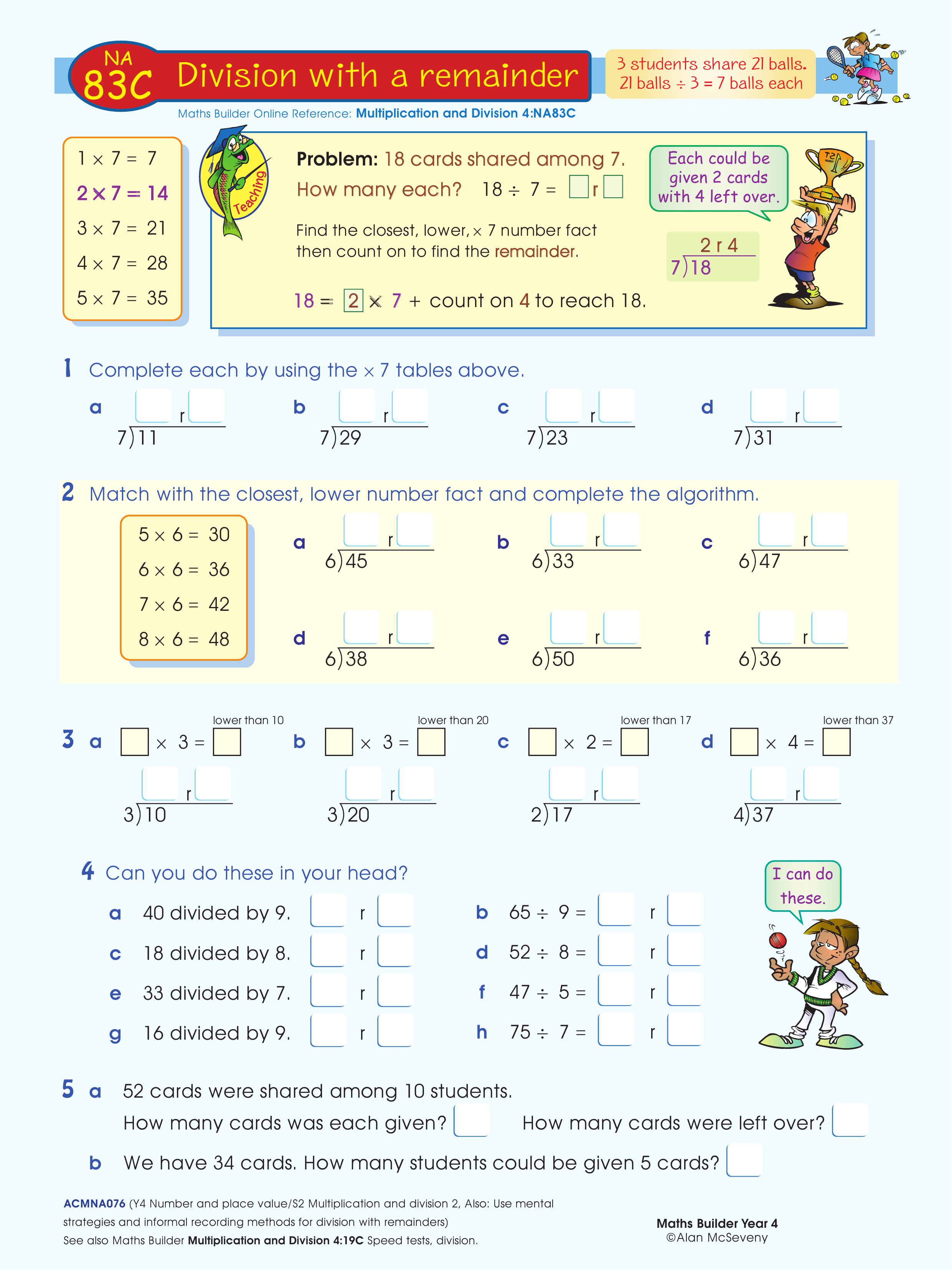 Division with a remainder — worksheet preview
