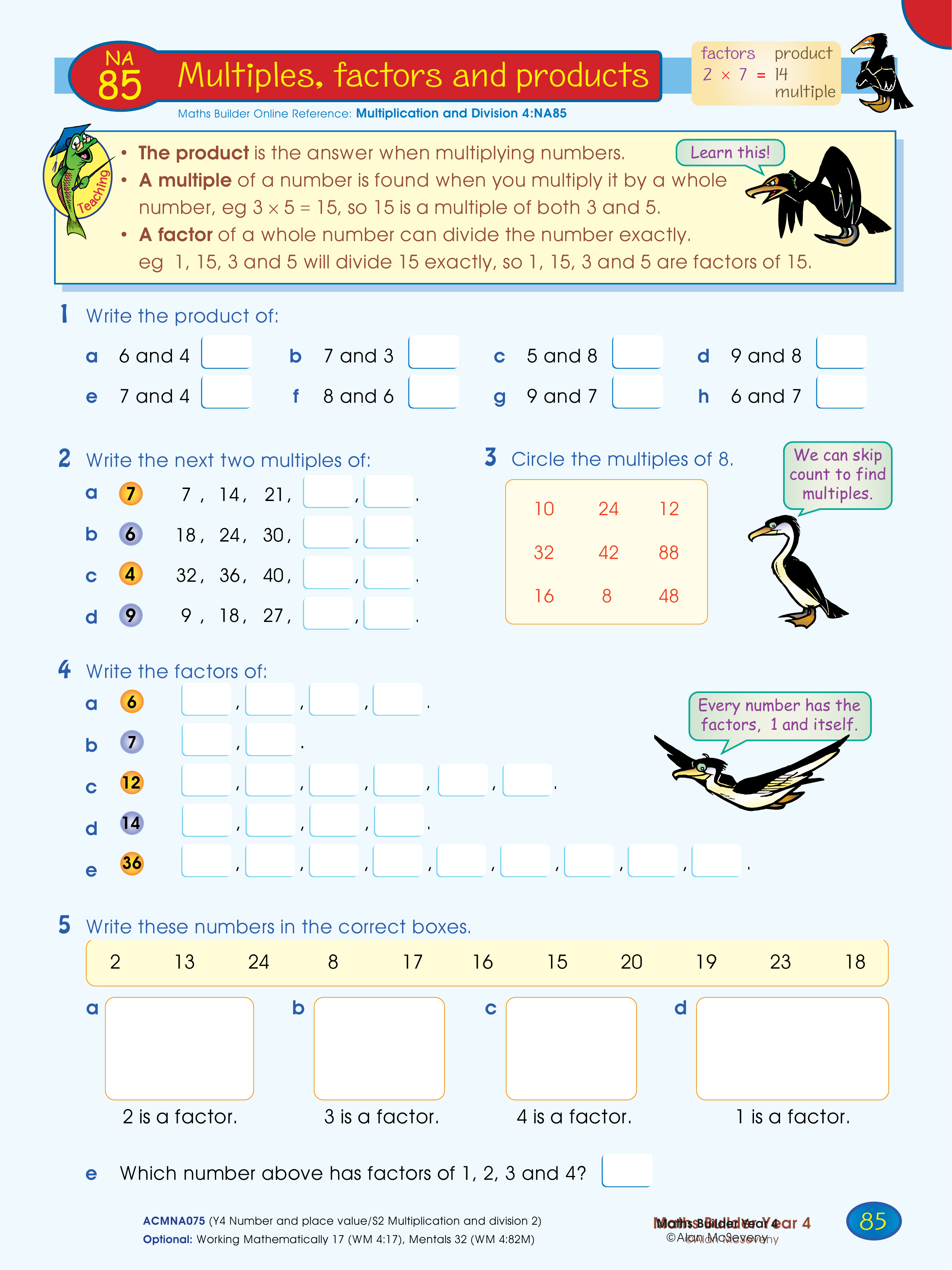 Multiples, factors and products — worksheet preview