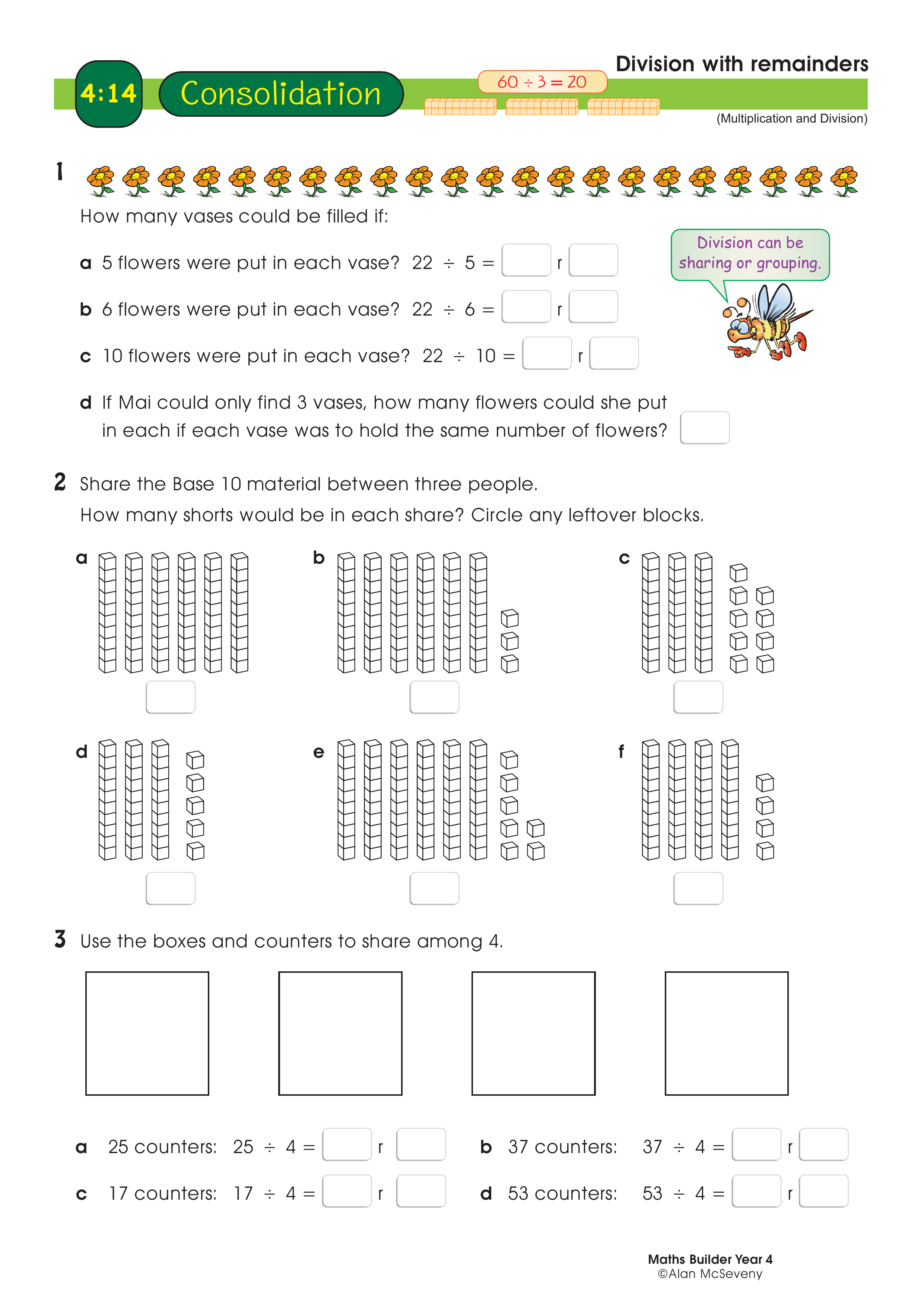 Division with remainders — worksheet preview