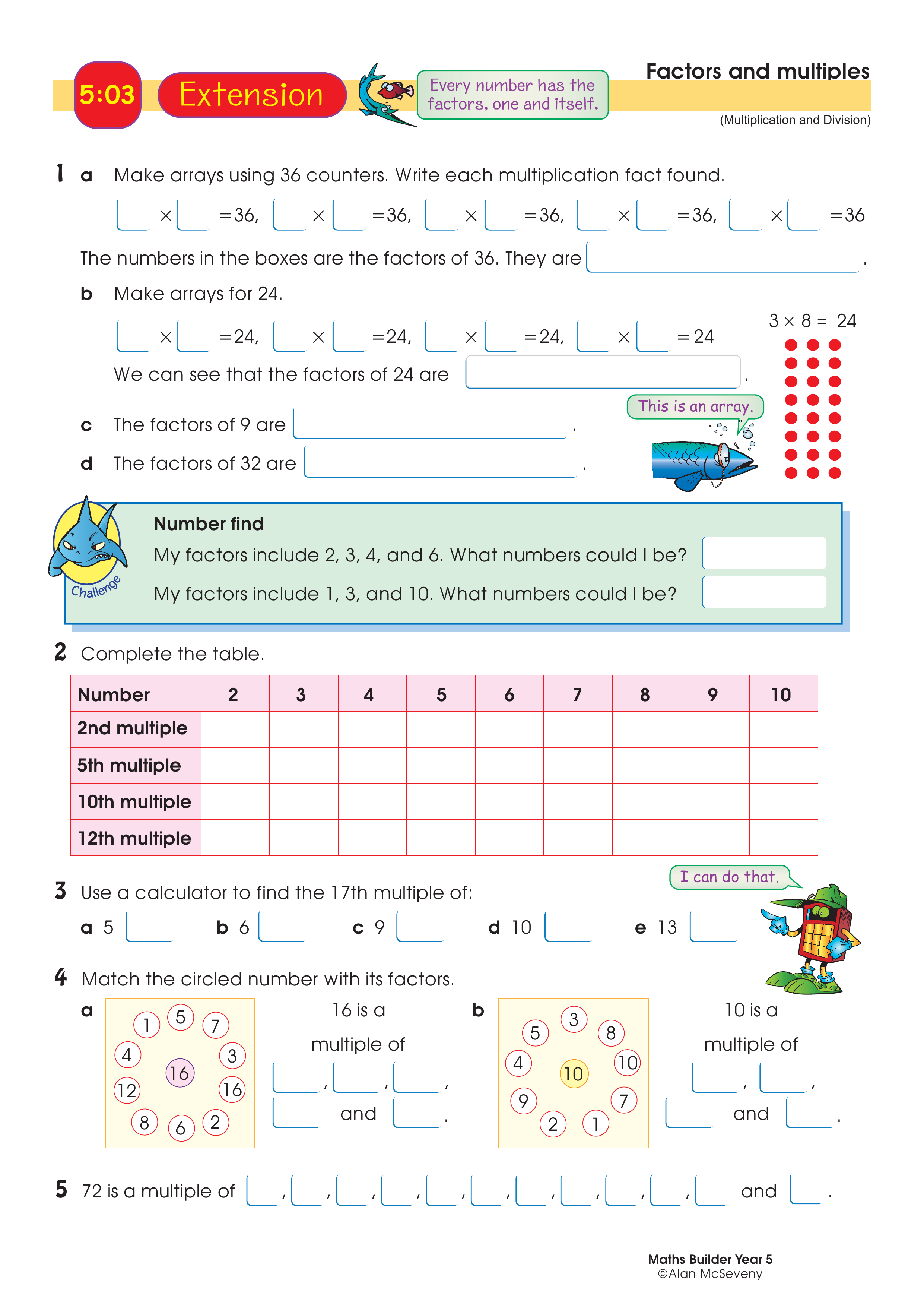 Factors and multiples — worksheet preview