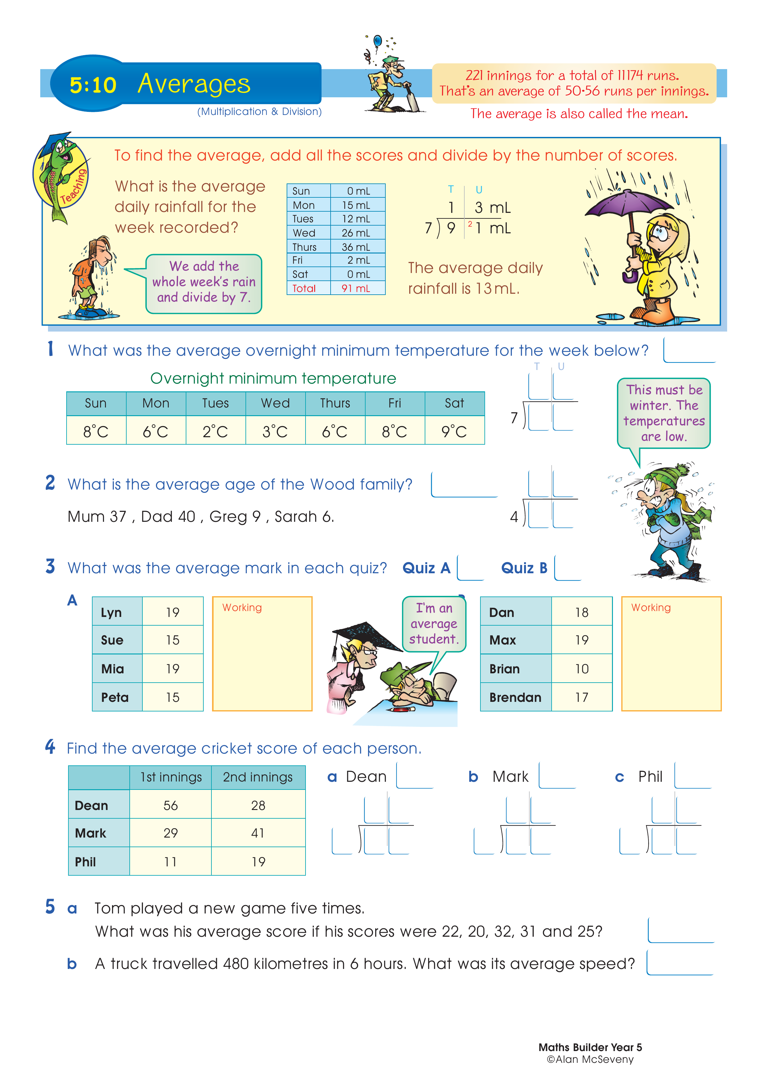 Averages — worksheet preview