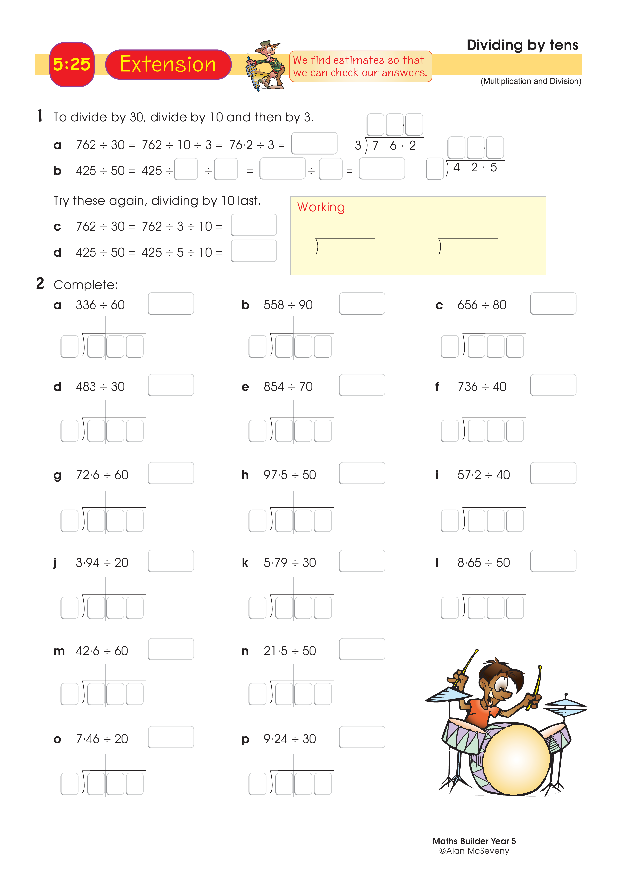 Dividing by tens — worksheet preview
