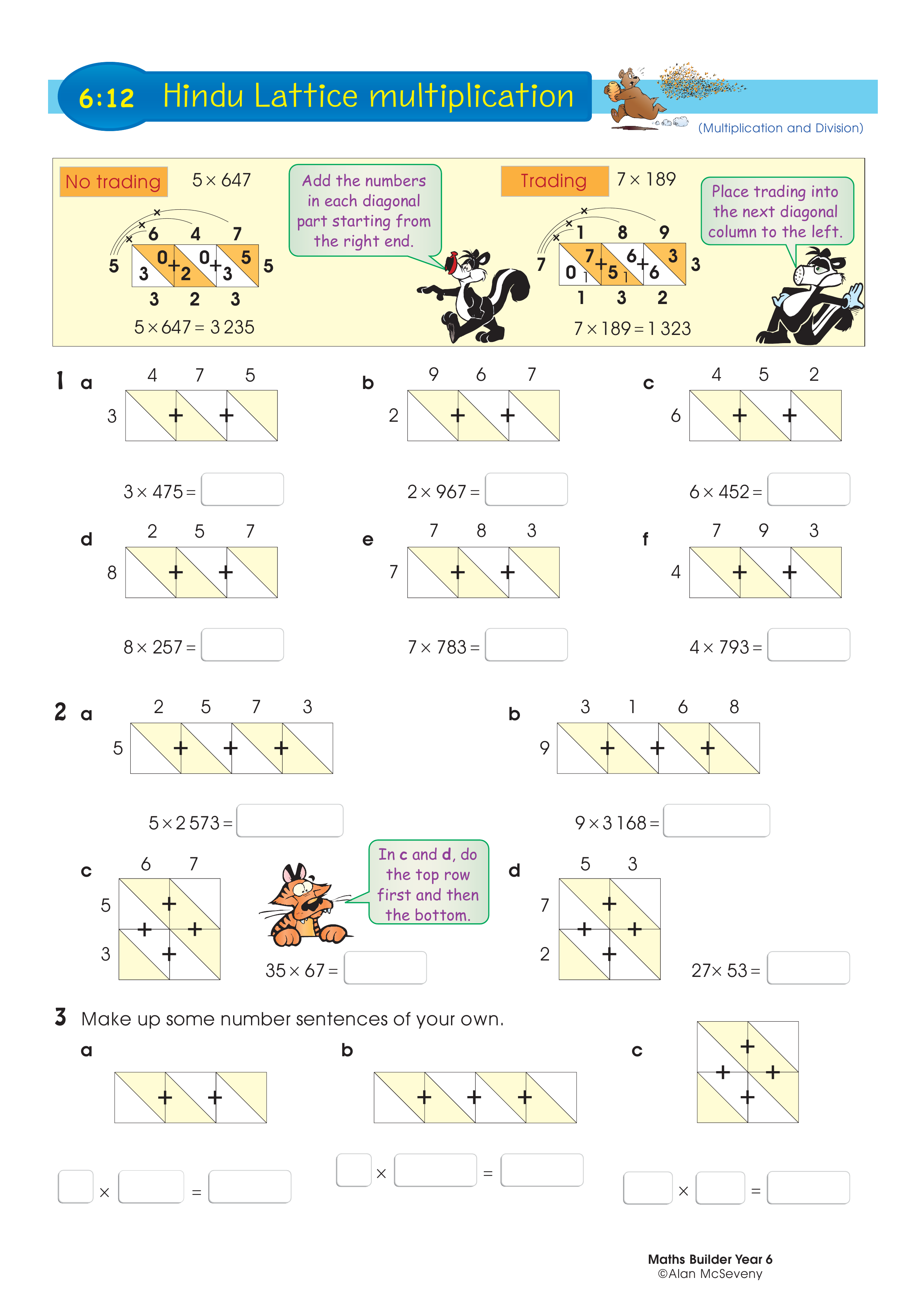 Hindu Lattice multiplication — worksheet preview