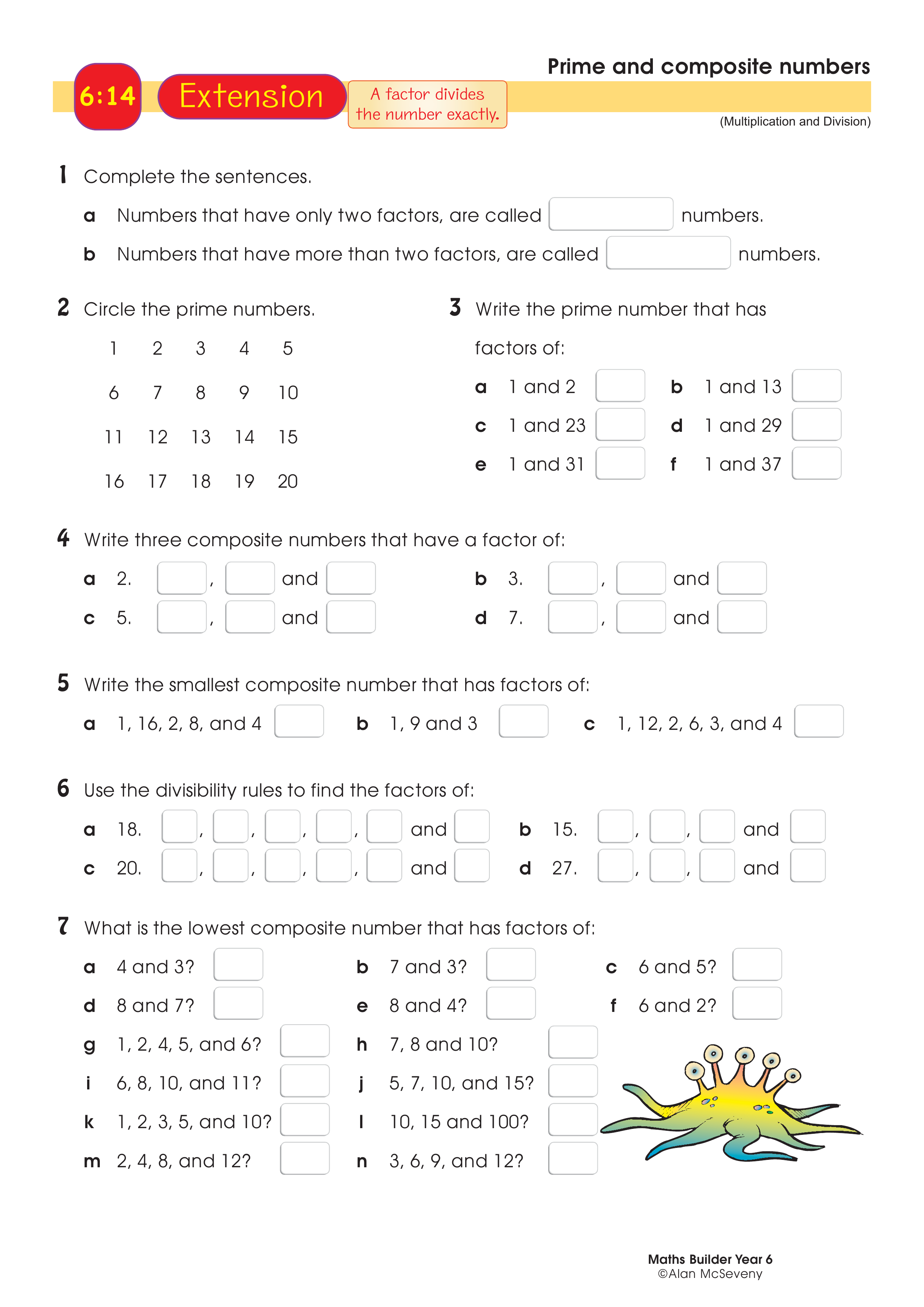 Prime and composite numbers — worksheet preview