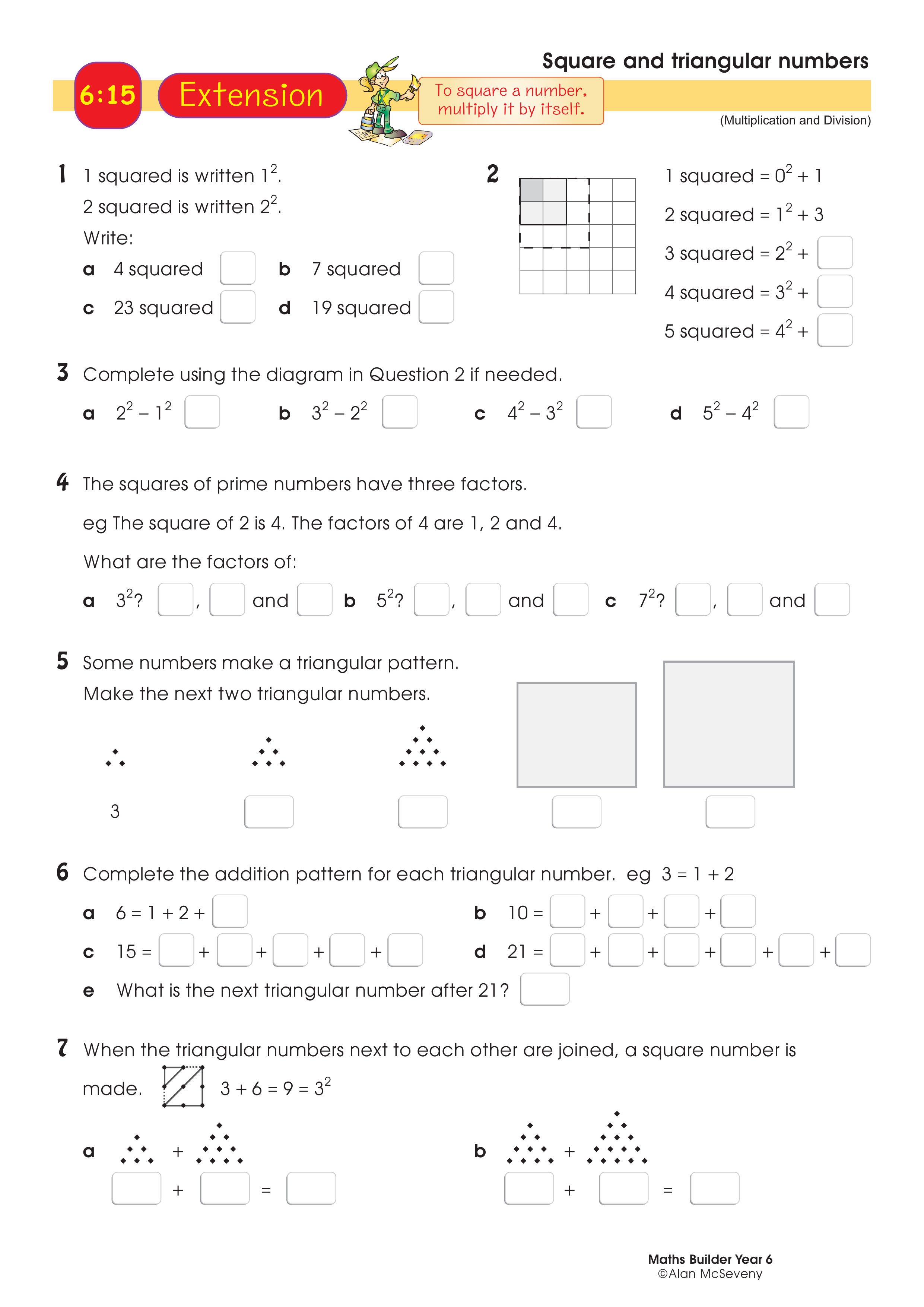 Square and triangular numbers — worksheet preview