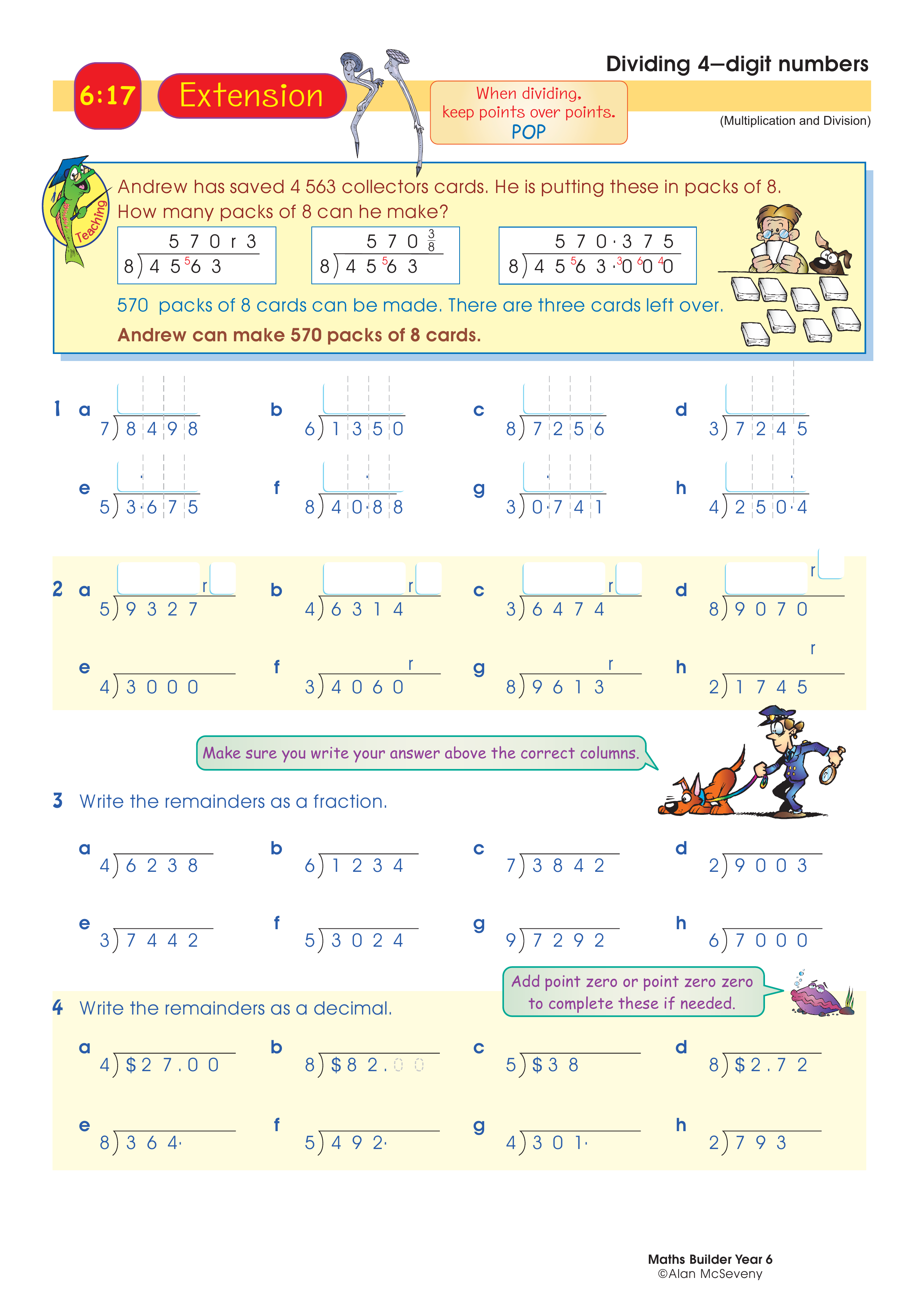 Dividing 4-digit numbers — worksheet preview