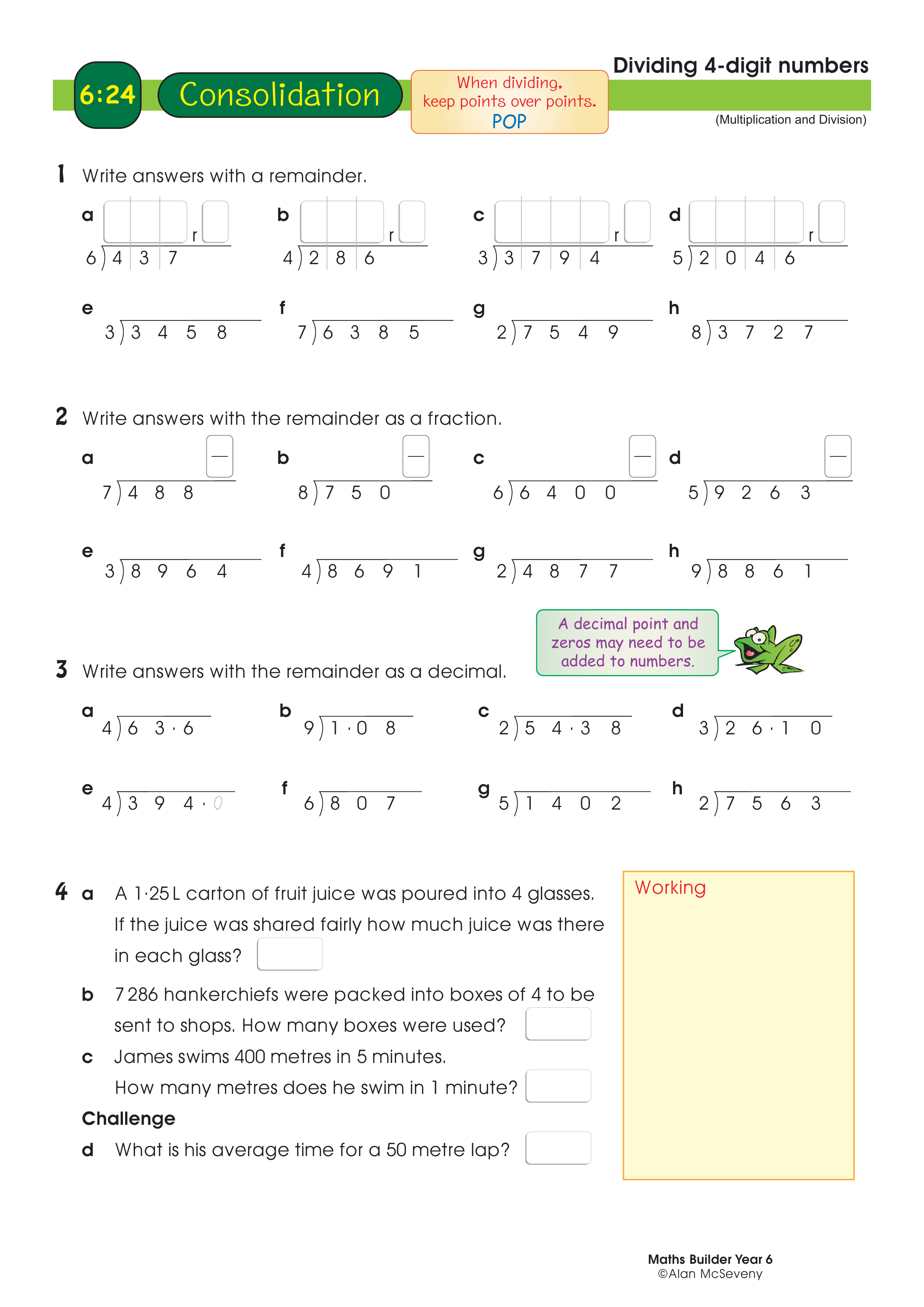 Dividing 4-digit numbers — worksheet preview