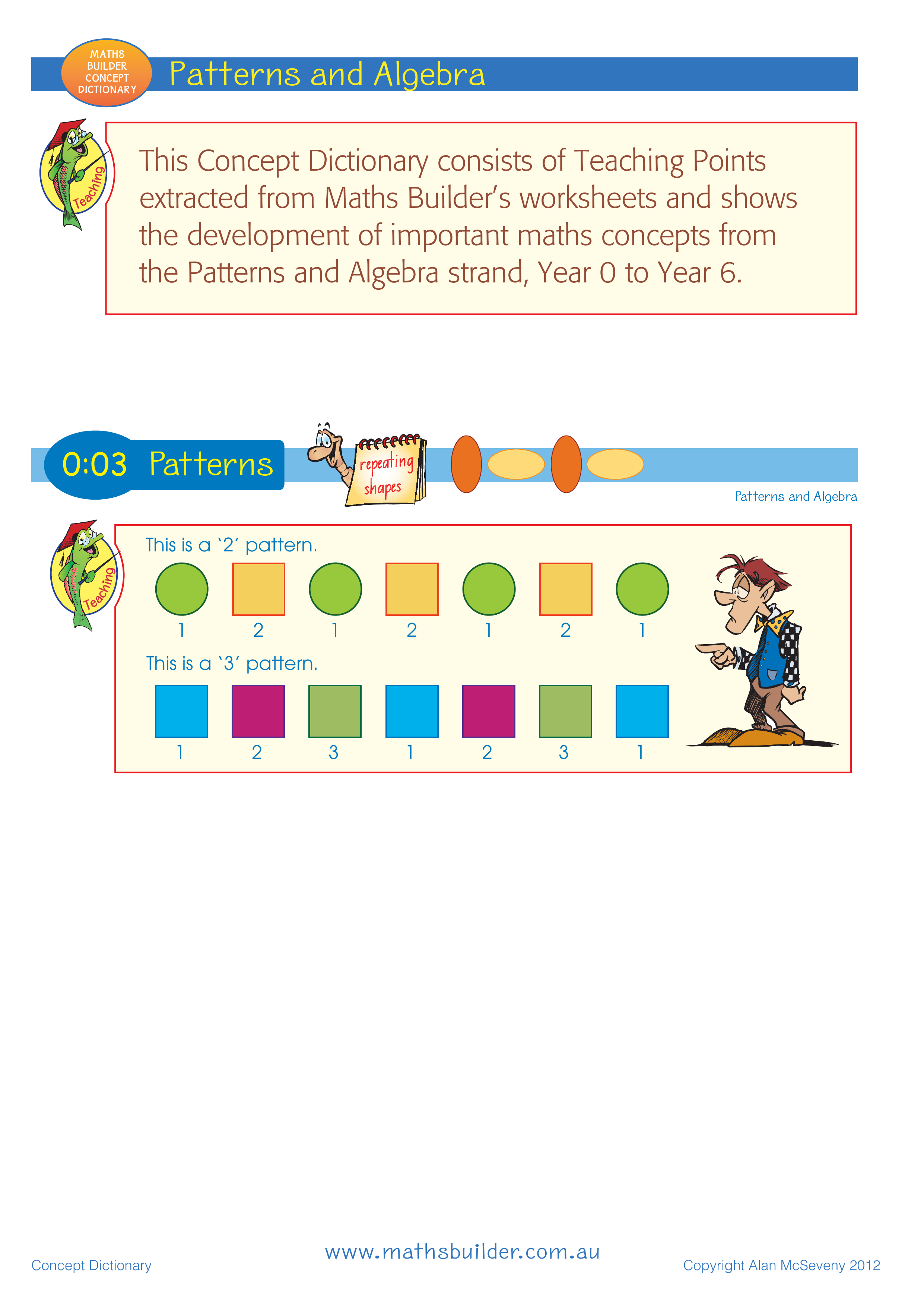 Concept Dictionary - Patterns and Algebra — worksheet preview