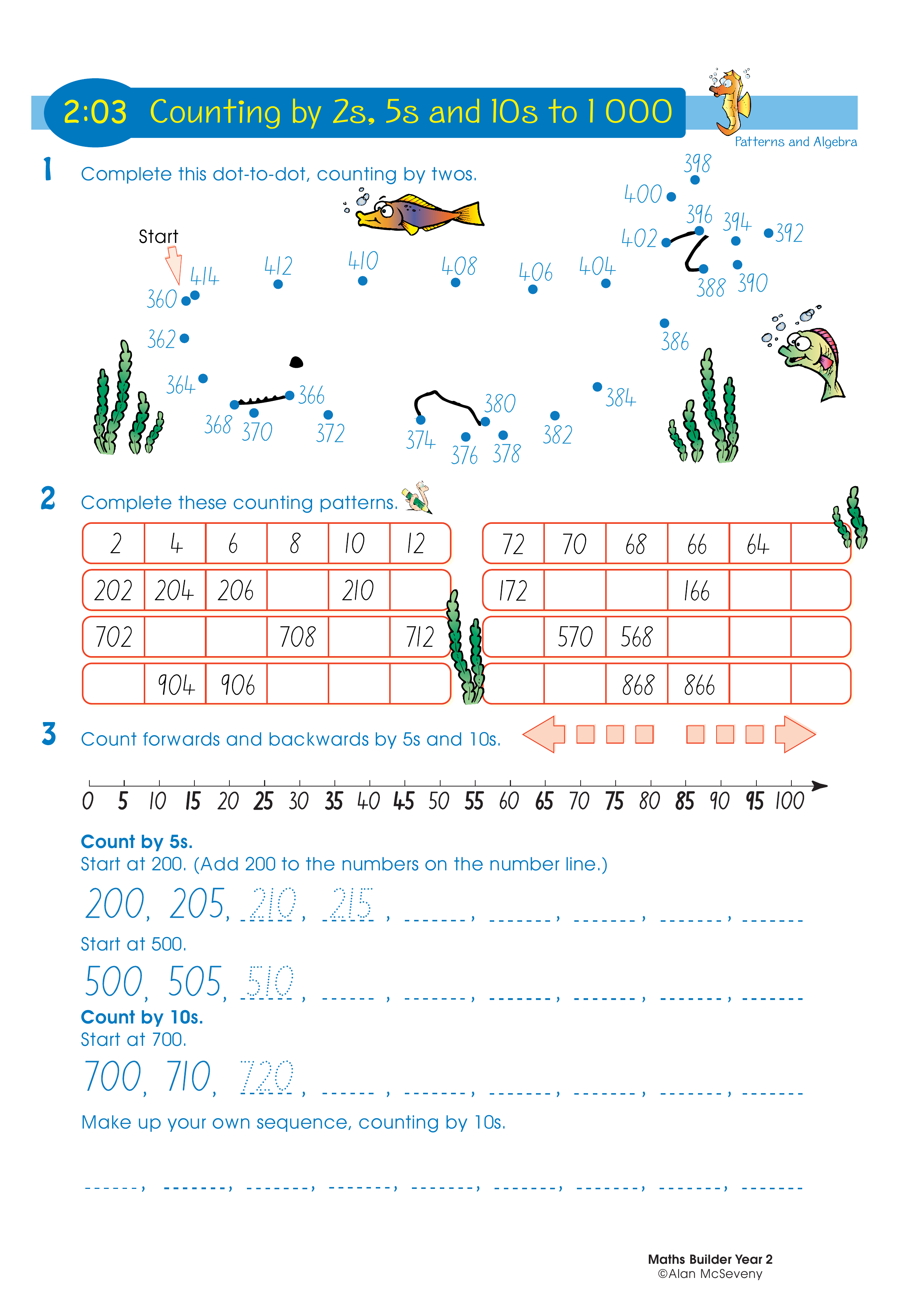Counting by 2s, 5s and 10s to 1000 — worksheet preview