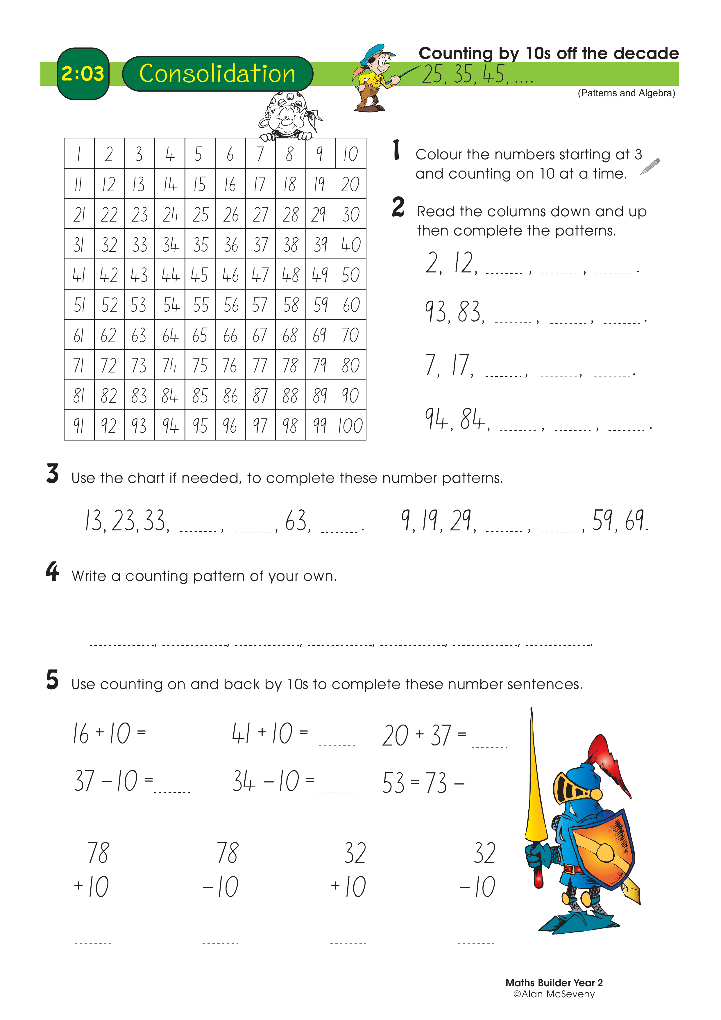 Counting by 10s off the decade — worksheet preview
