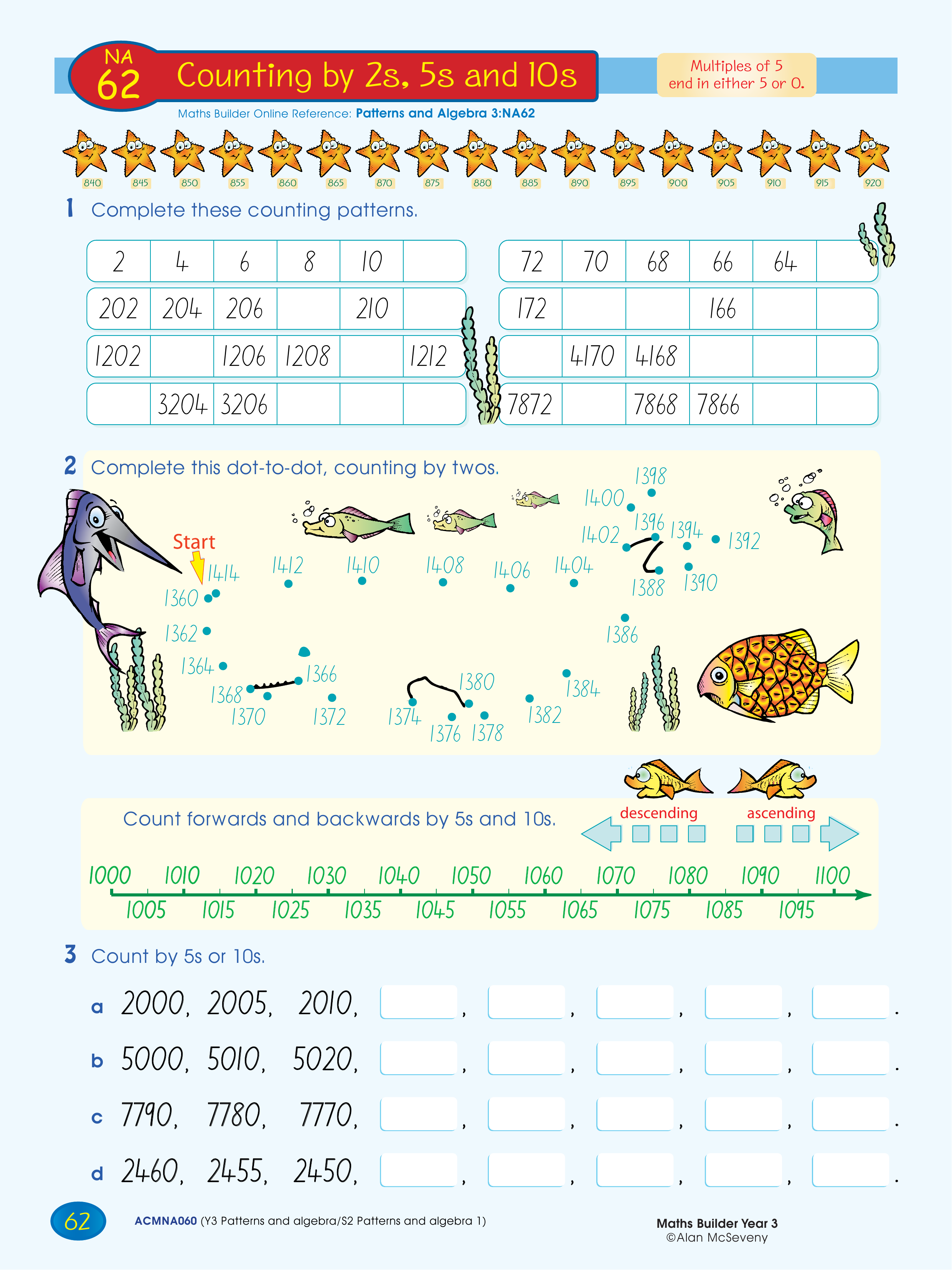 Counting by 2s, 5s and 10s — worksheet preview