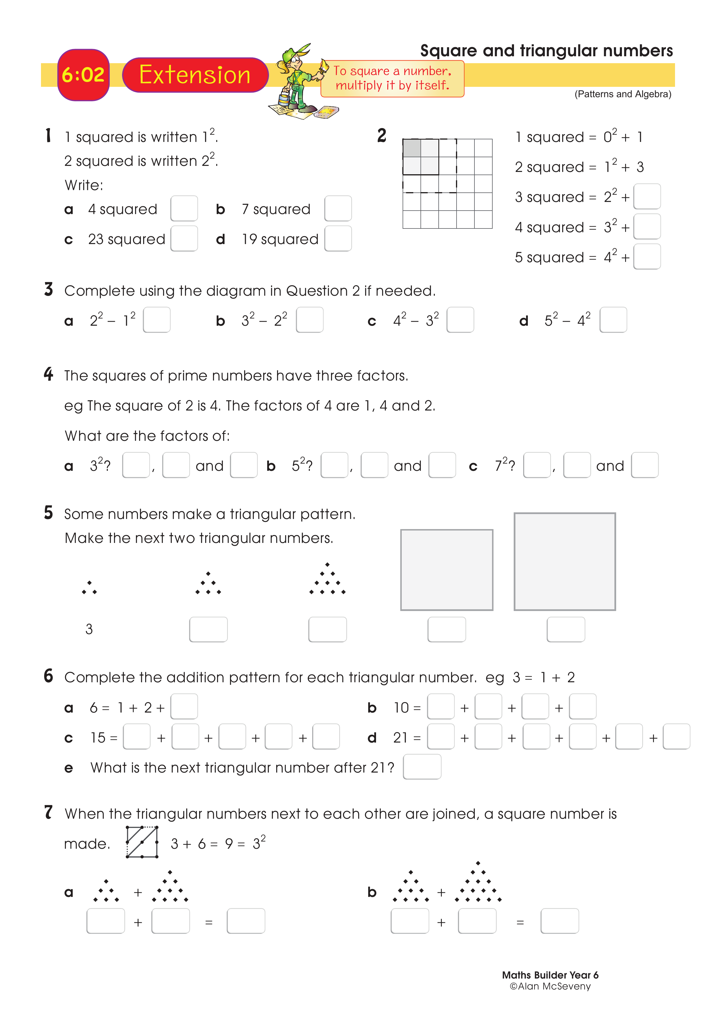 Square and triangular numbers — worksheet preview