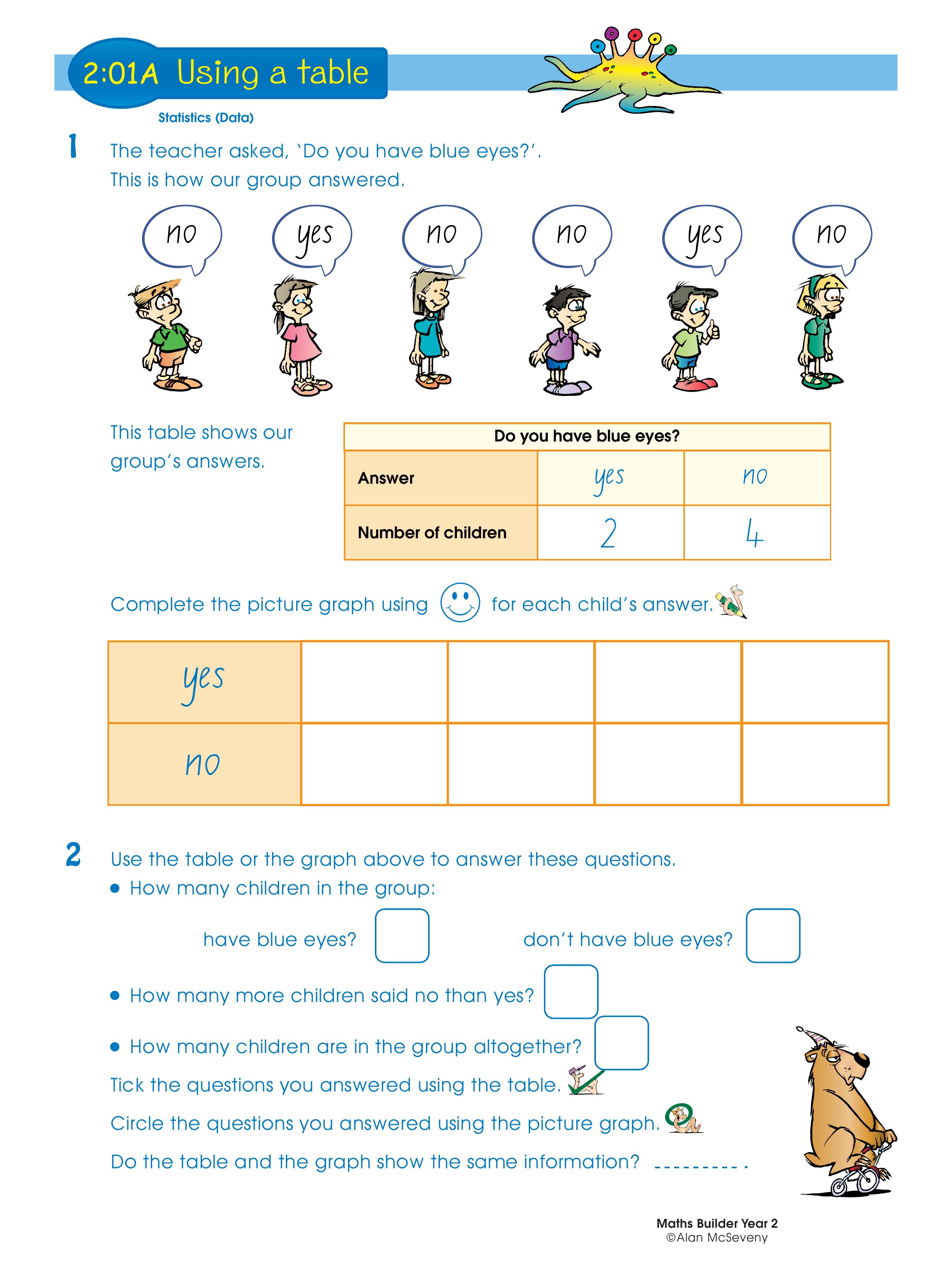 Using a table — worksheet preview