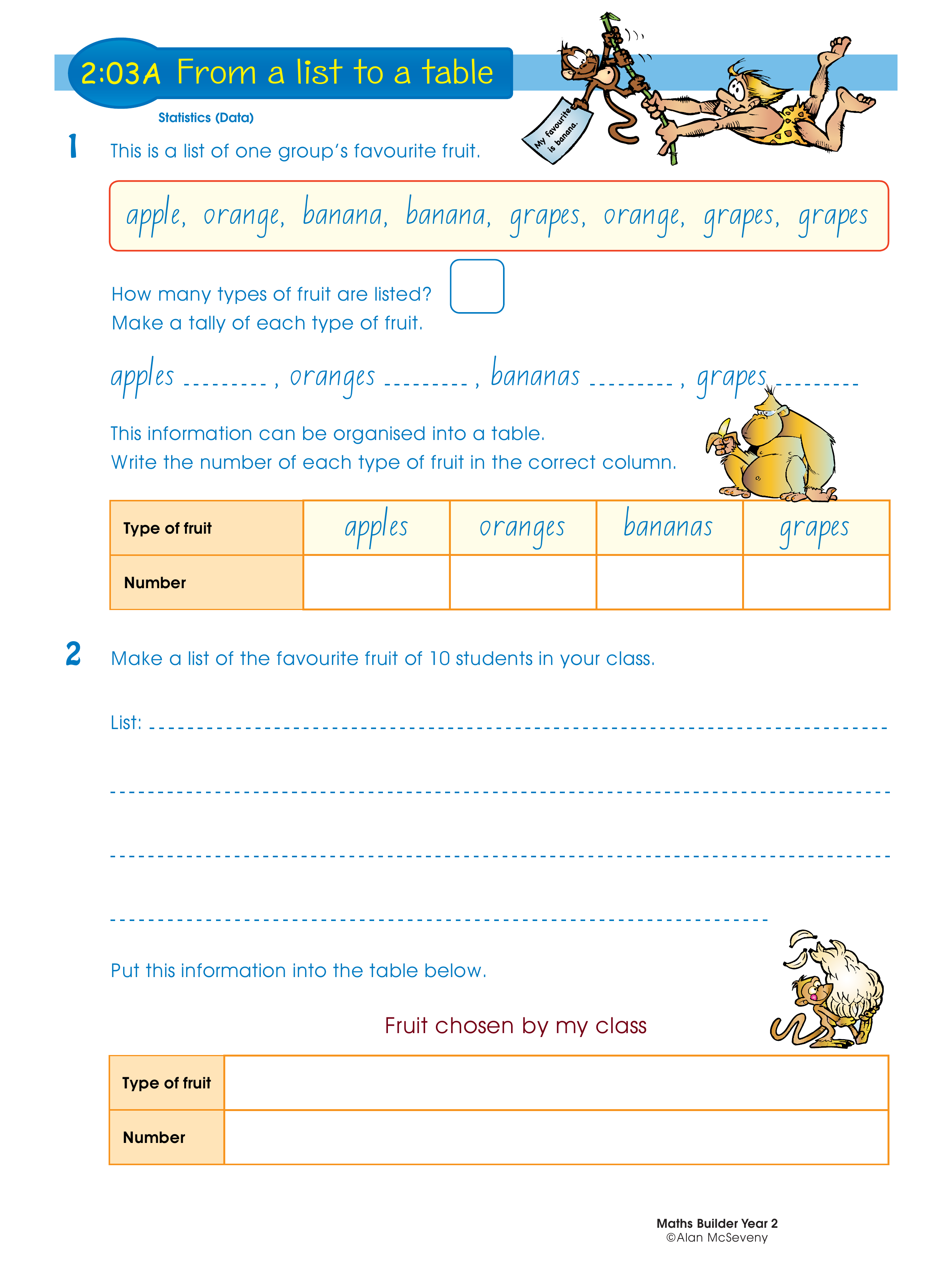 From a list to a table — worksheet preview