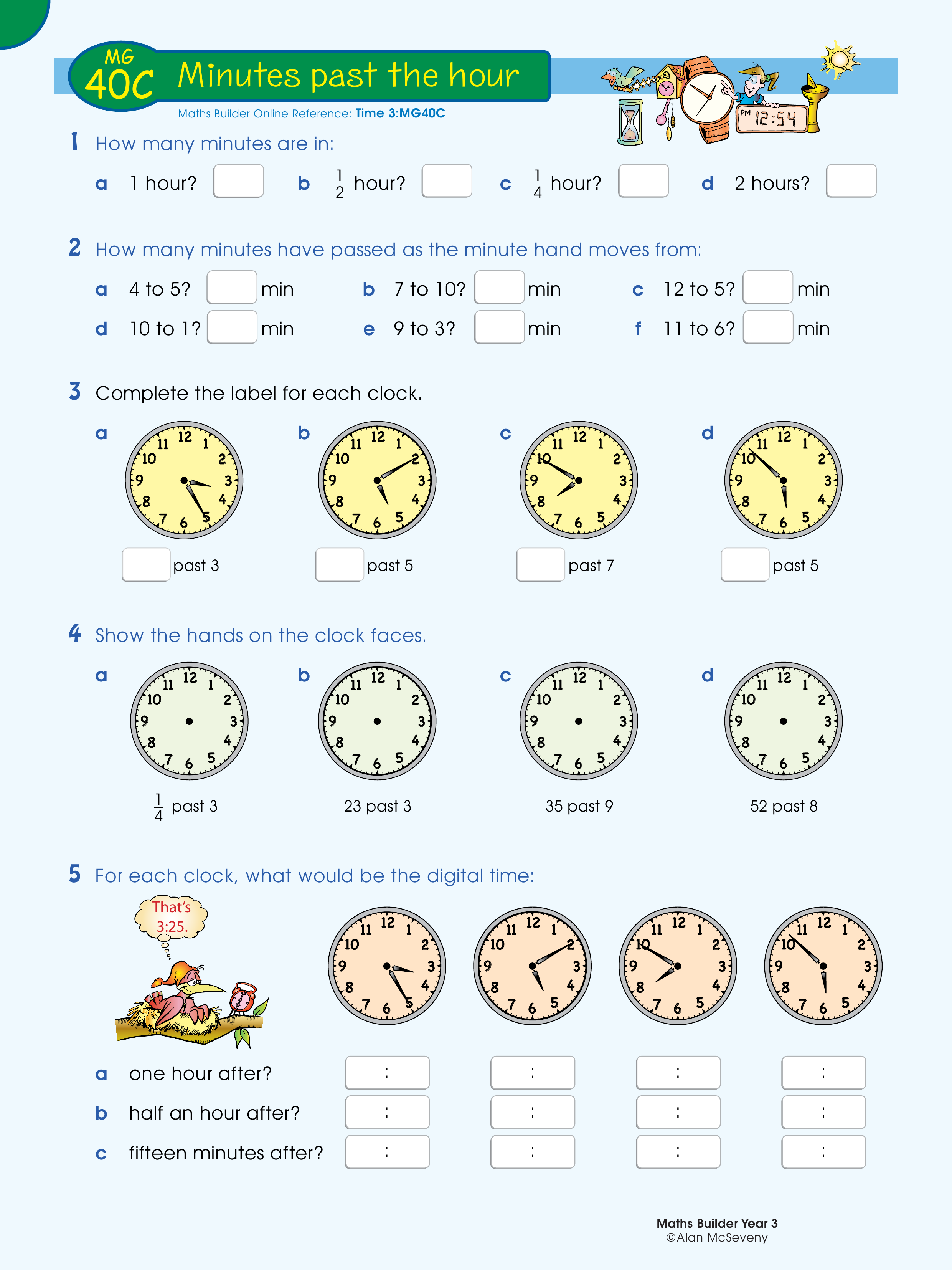 Minutes past the hour — worksheet preview