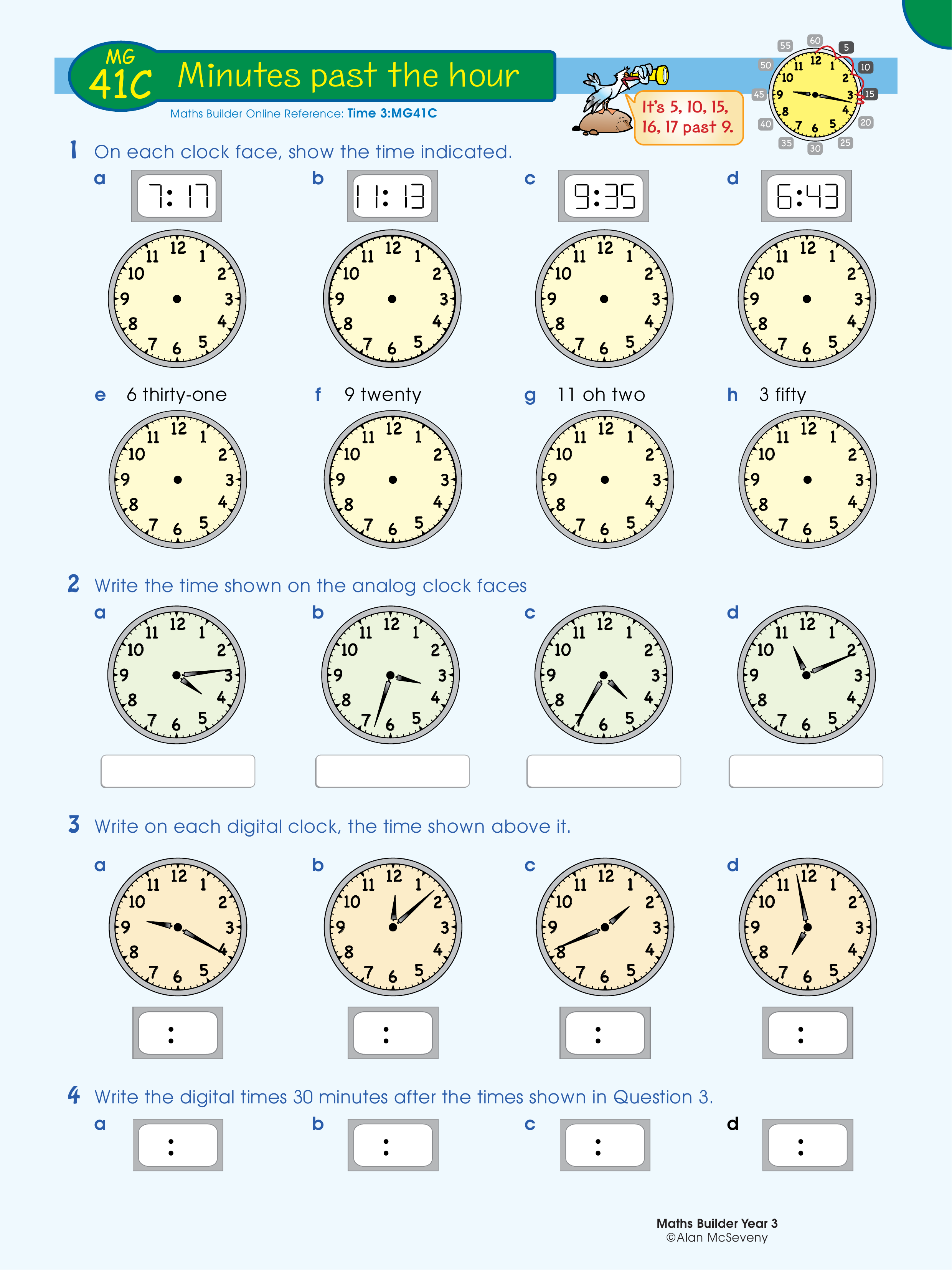 Minutes past the hour — worksheet preview