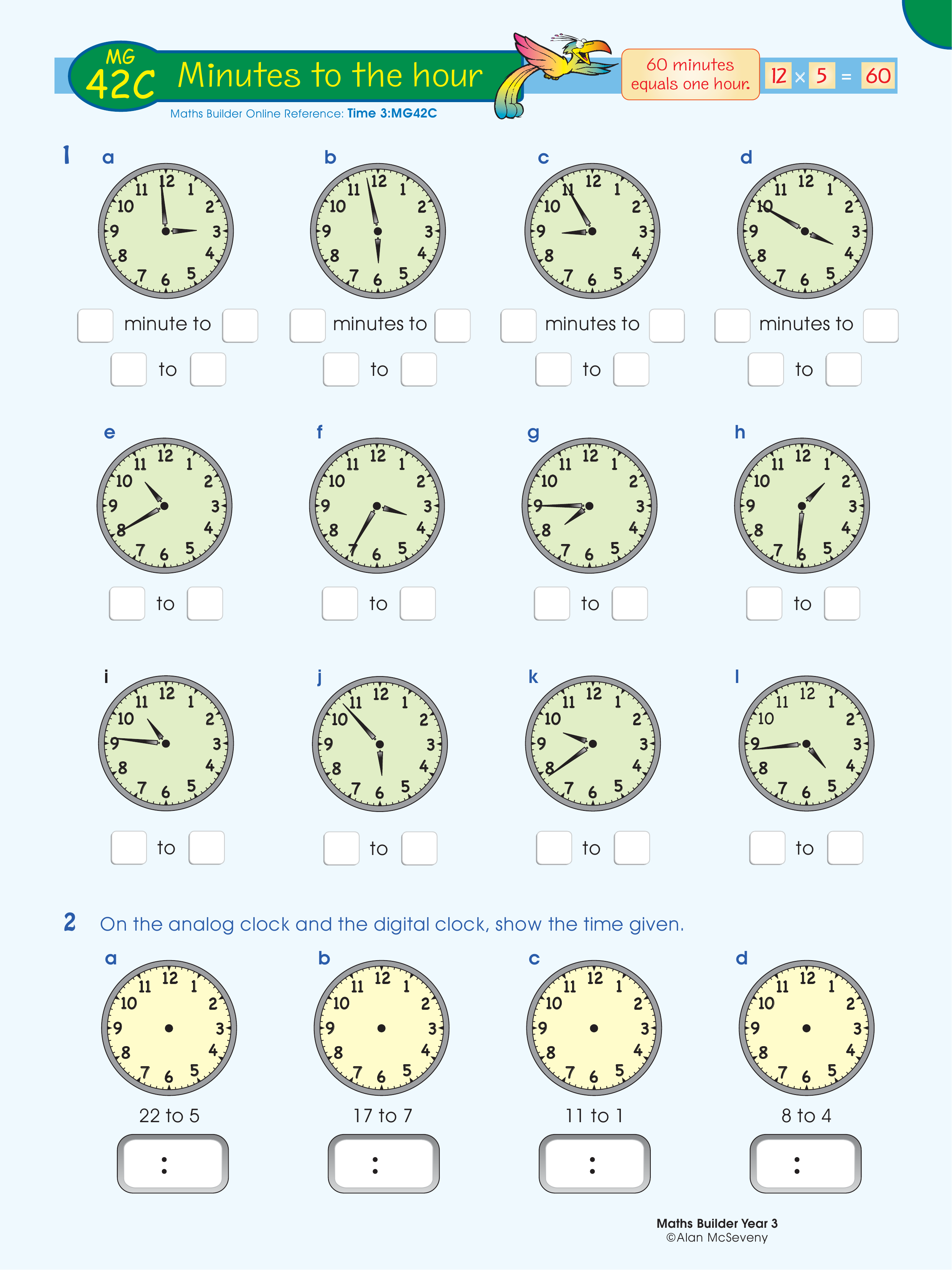 Minutes to the hour — worksheet preview