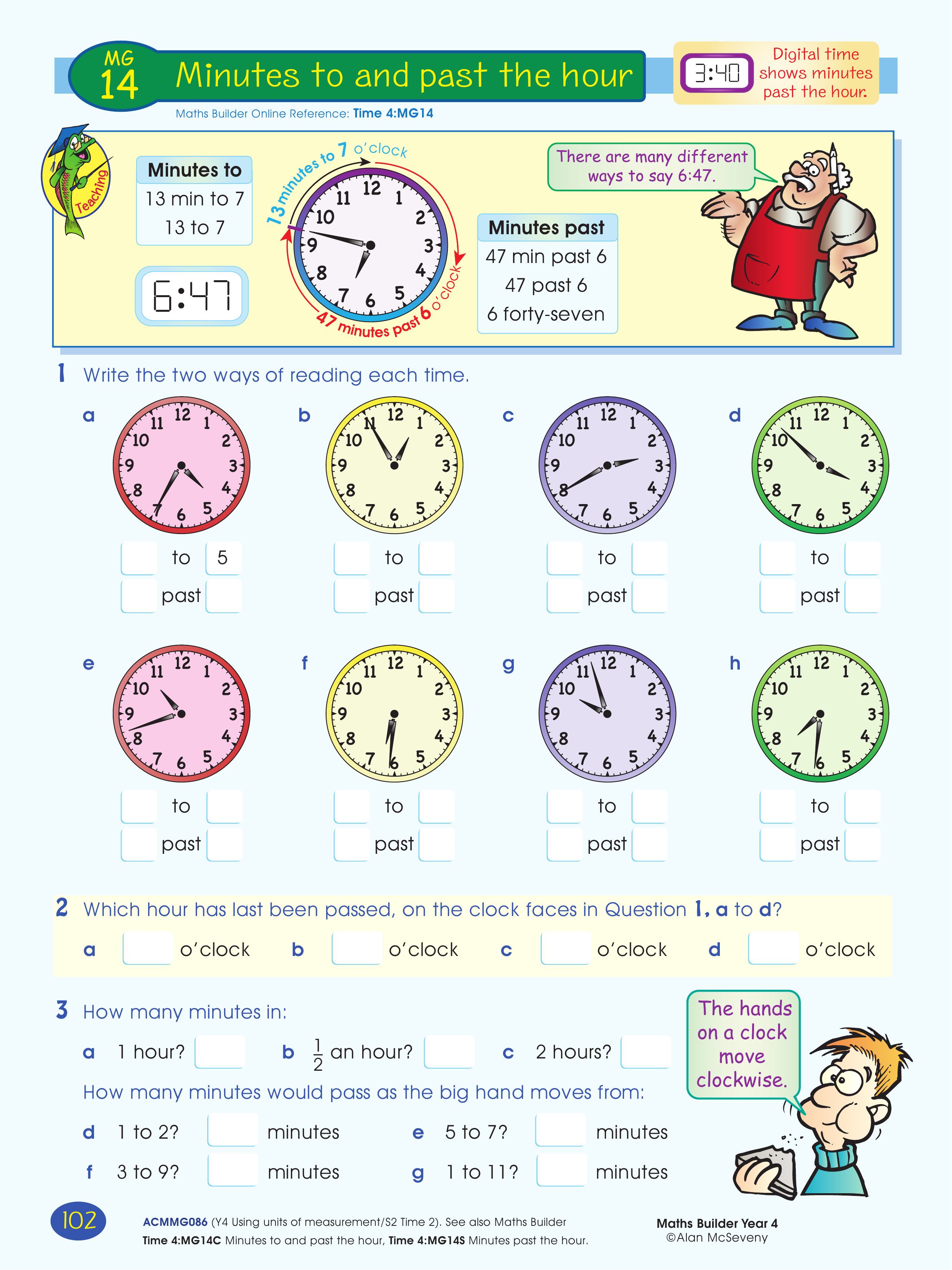 Minutes to and past the hour — worksheet preview