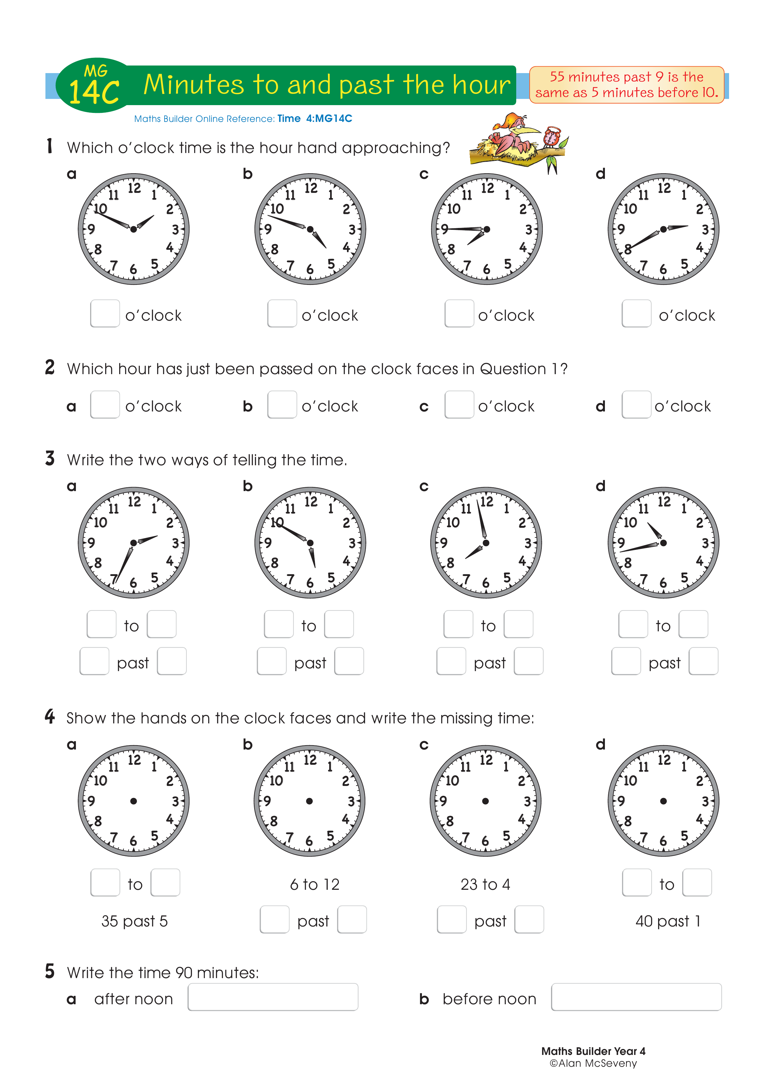 Minutes to and past the hour — worksheet preview