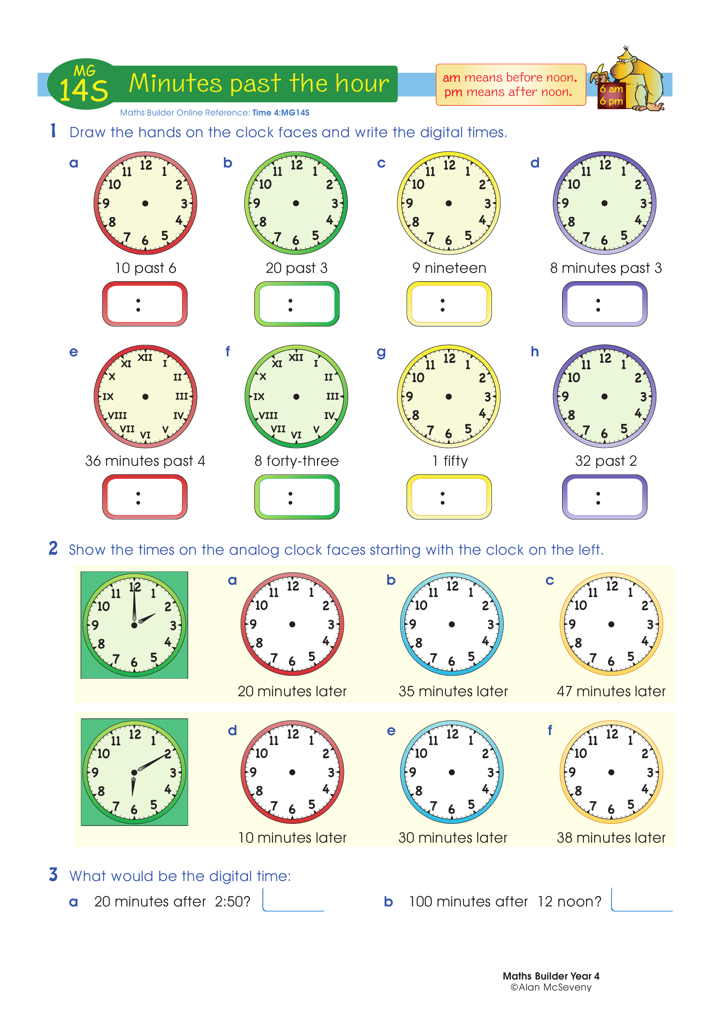 Minutes past the hour — worksheet preview