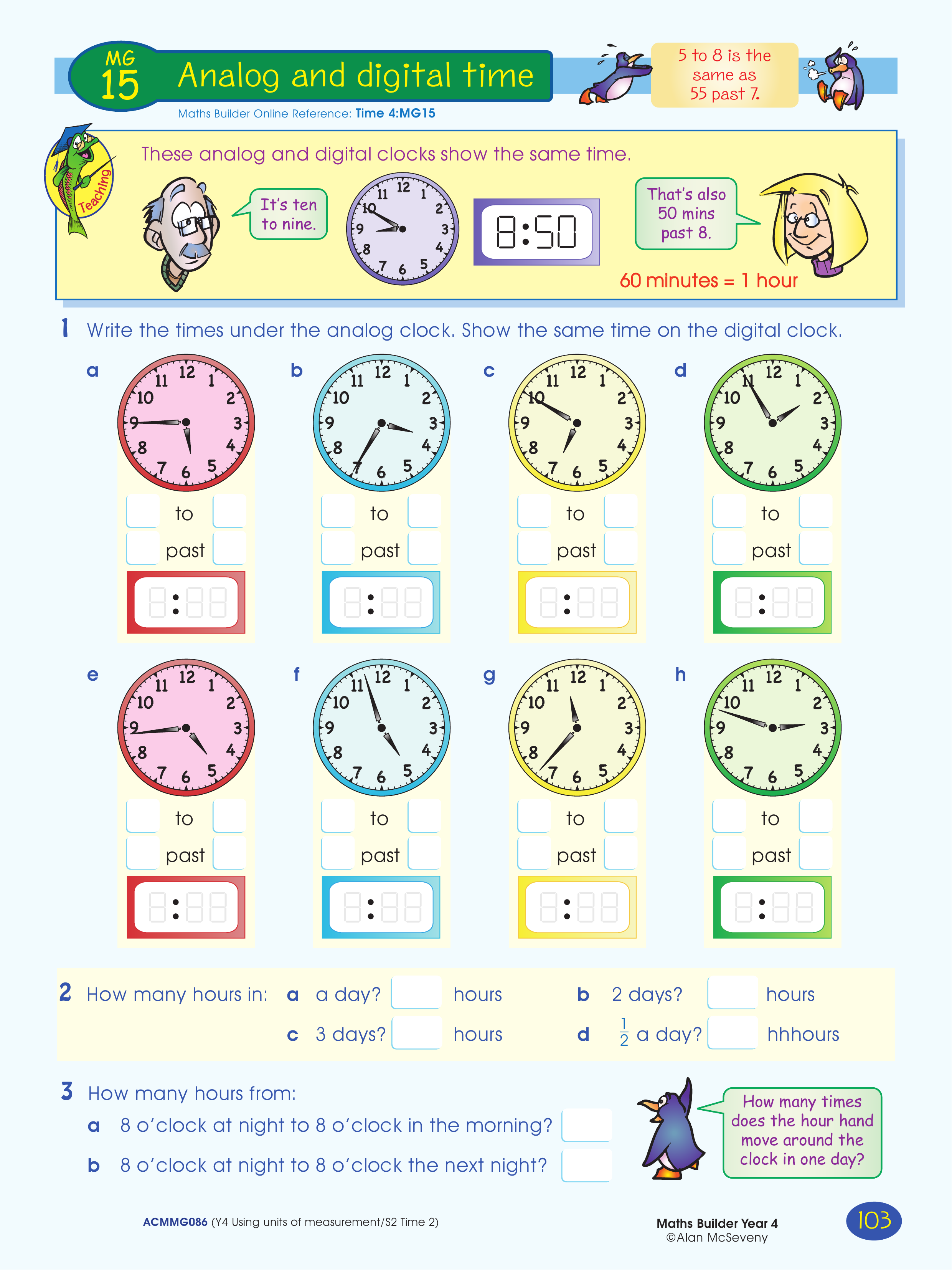 Analog and digital time — worksheet preview