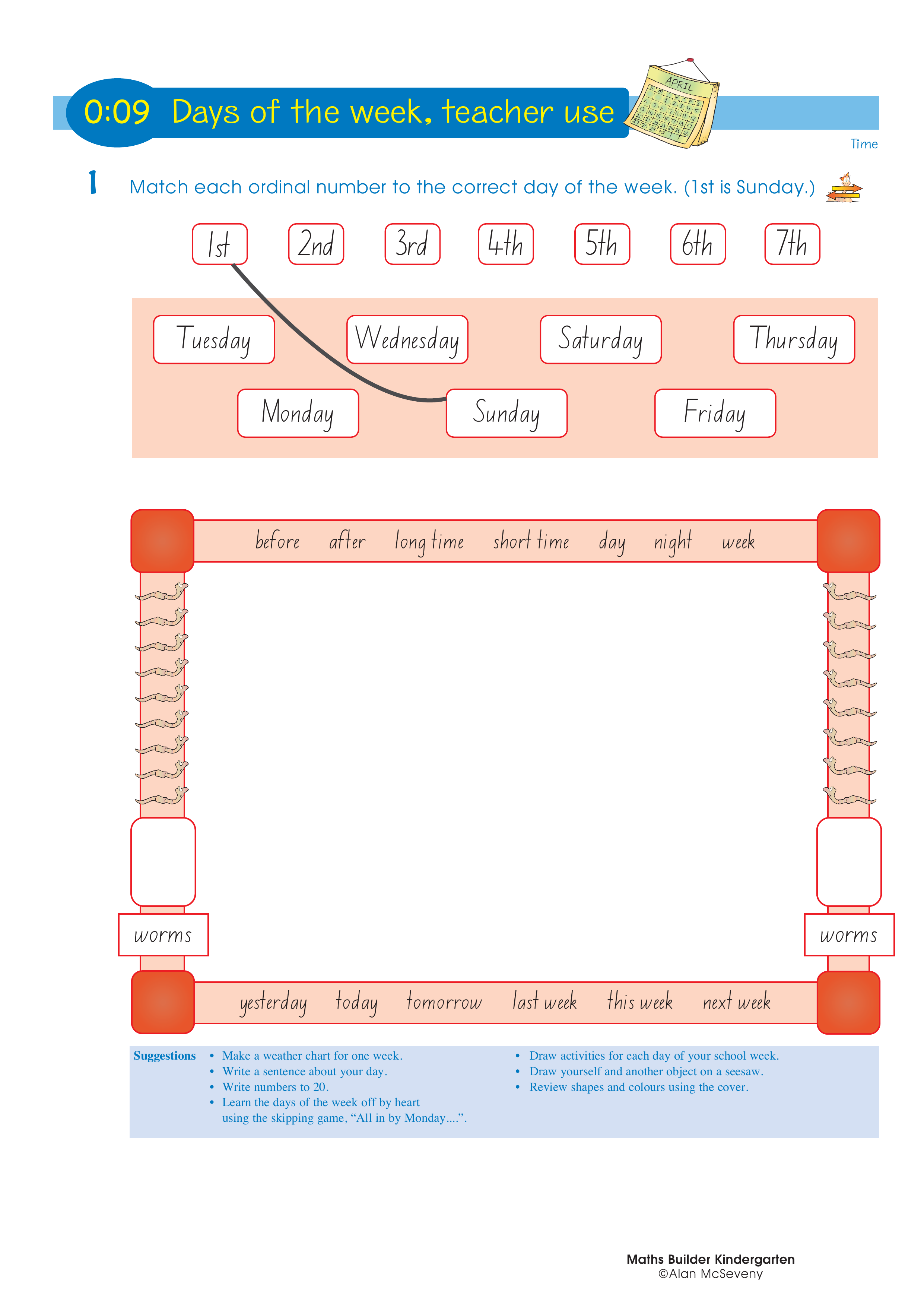 Days of the week, teacher use — worksheet preview