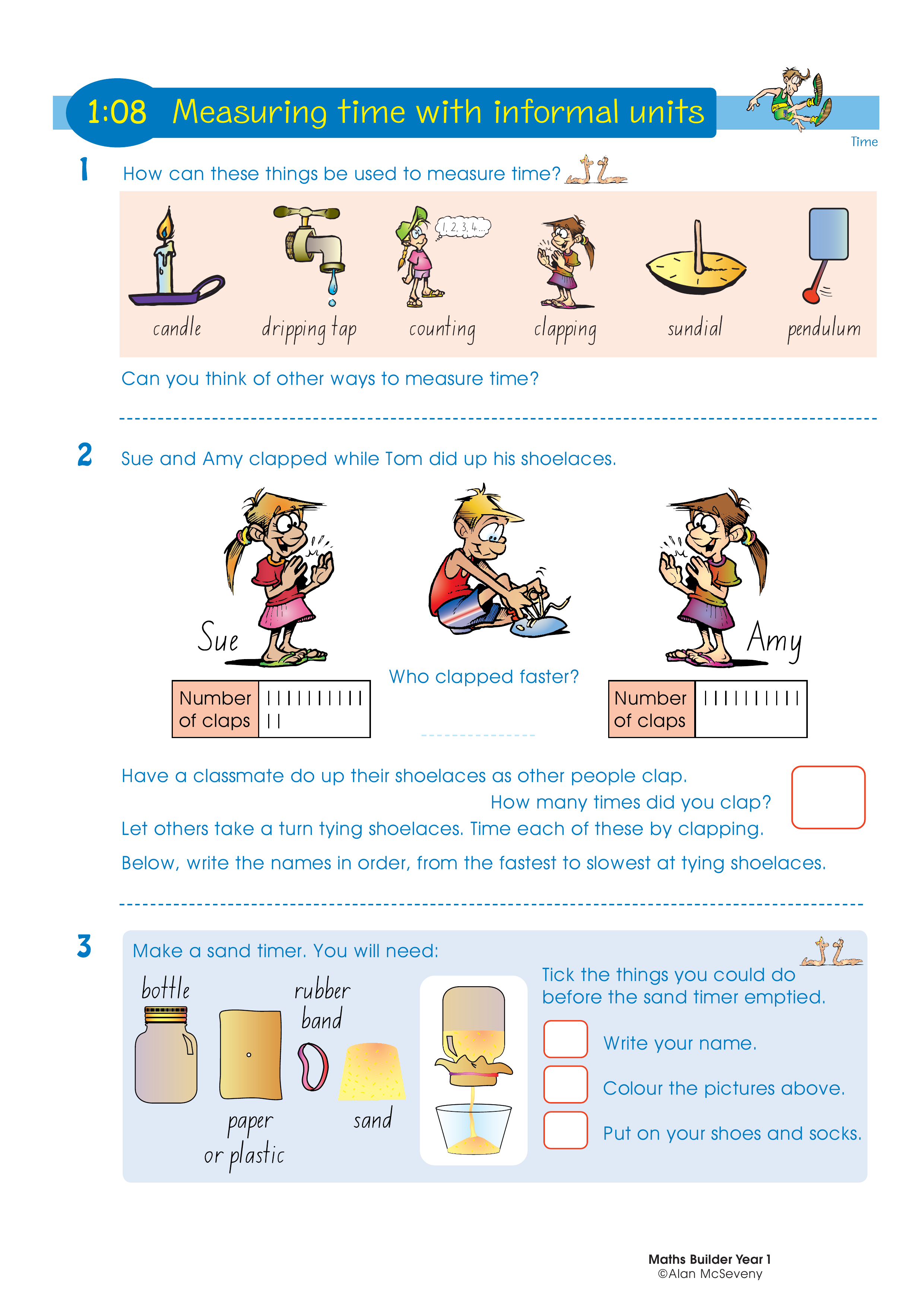 Measuring time with informal units — worksheet preview