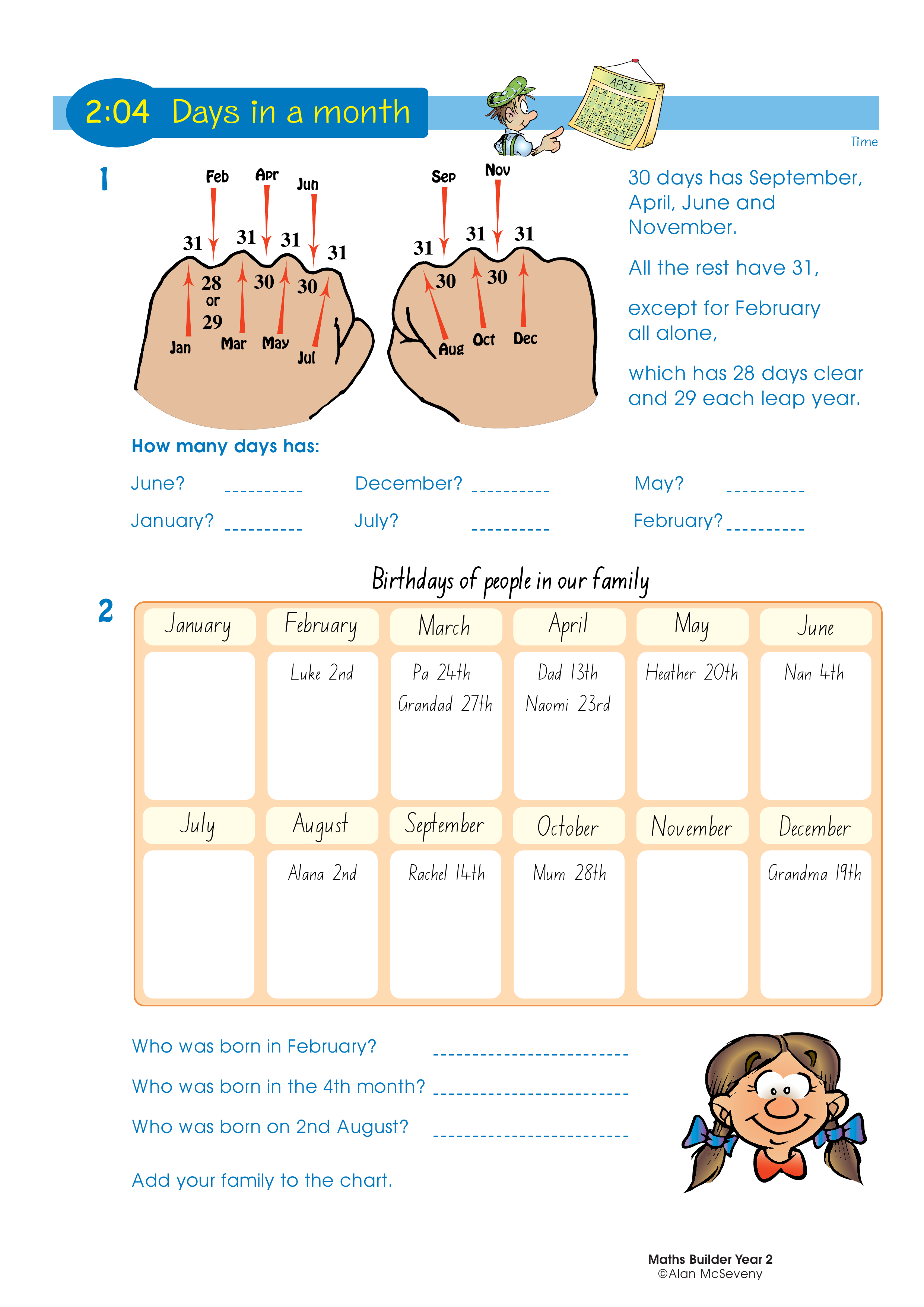 Days in a month — worksheet preview